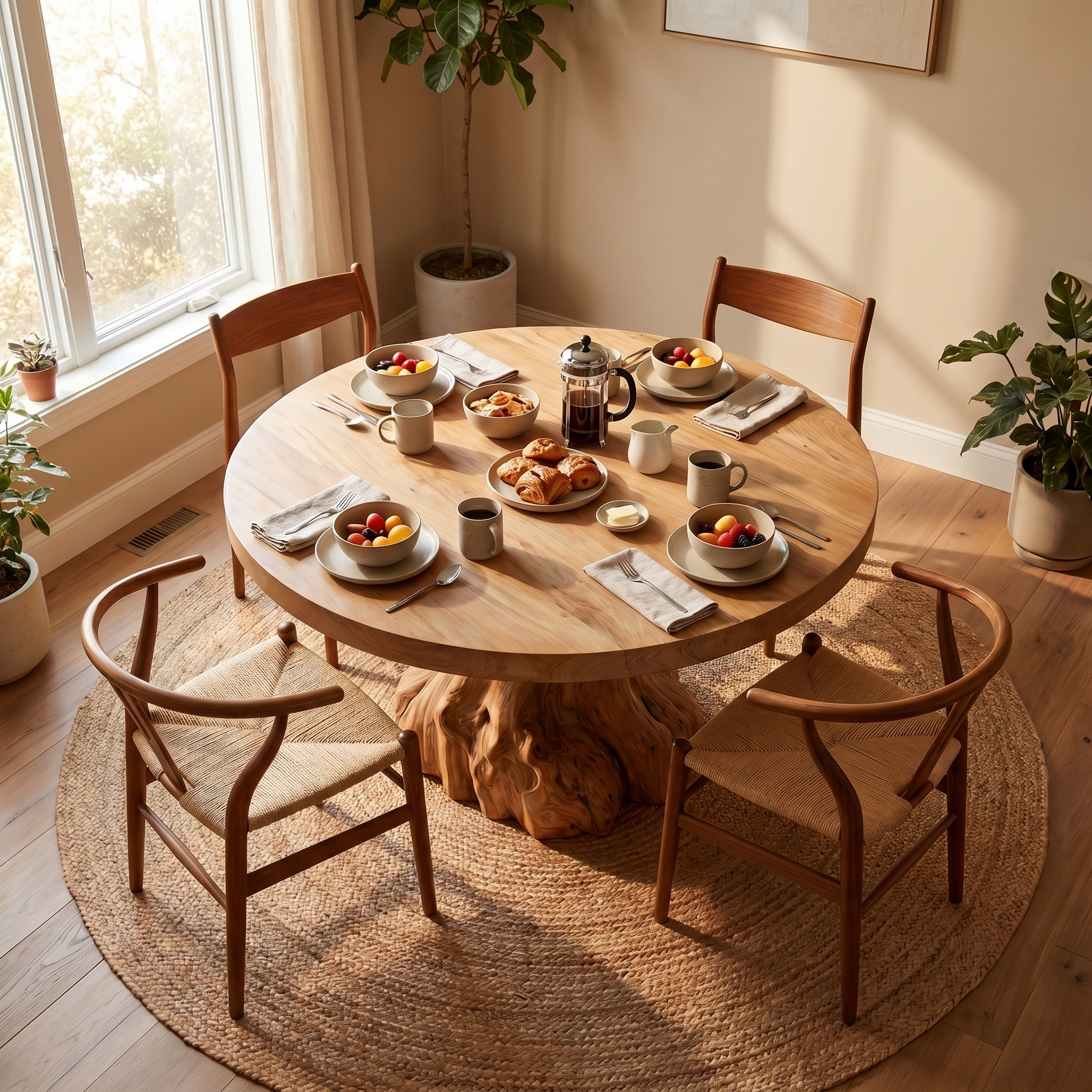 Rustic Tree Root Round Dining Table For Dining Room And Kitchen SINLSADT176