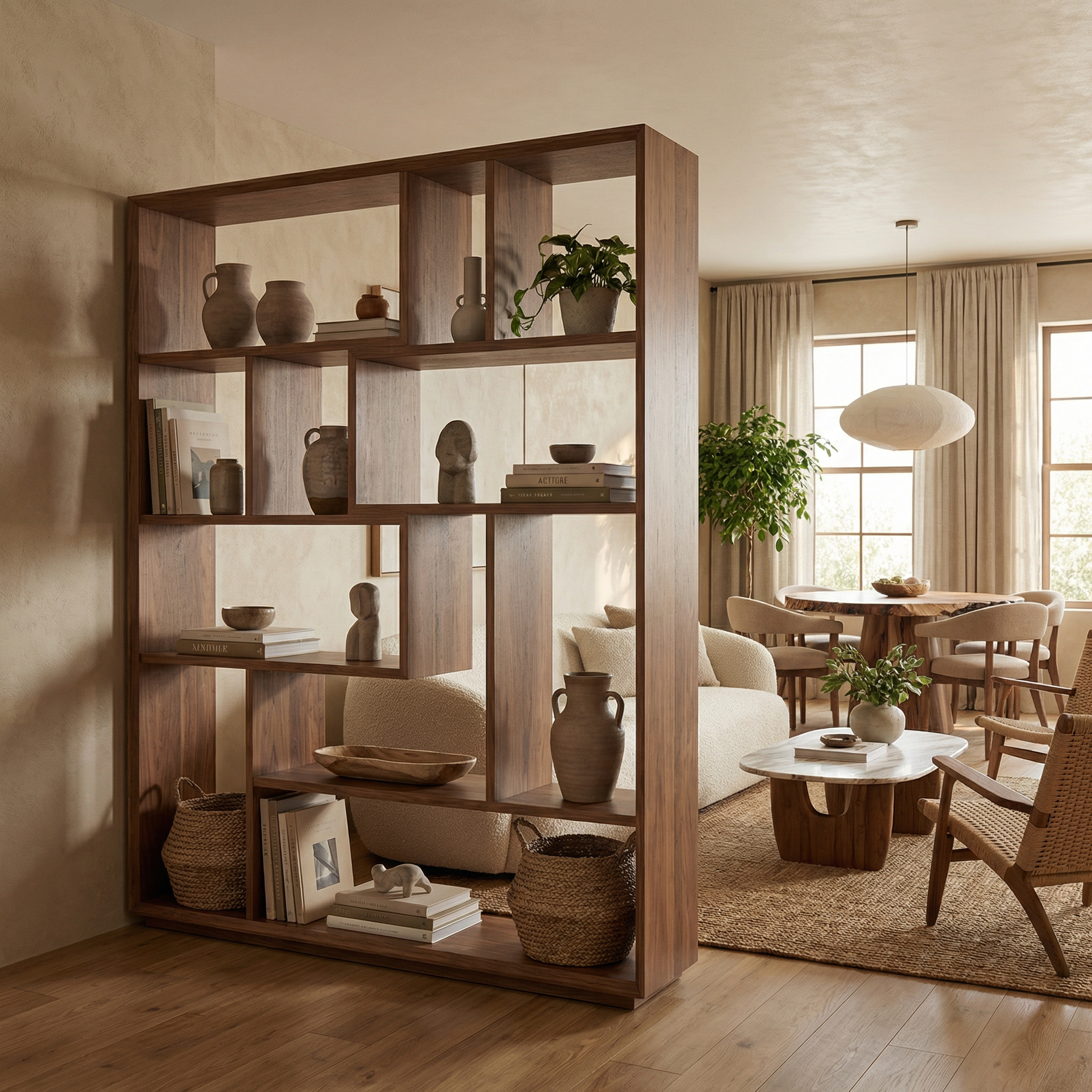 Mid Century Modern Room Divider Bookshelf For Living Room And Loft SINLSASC492
