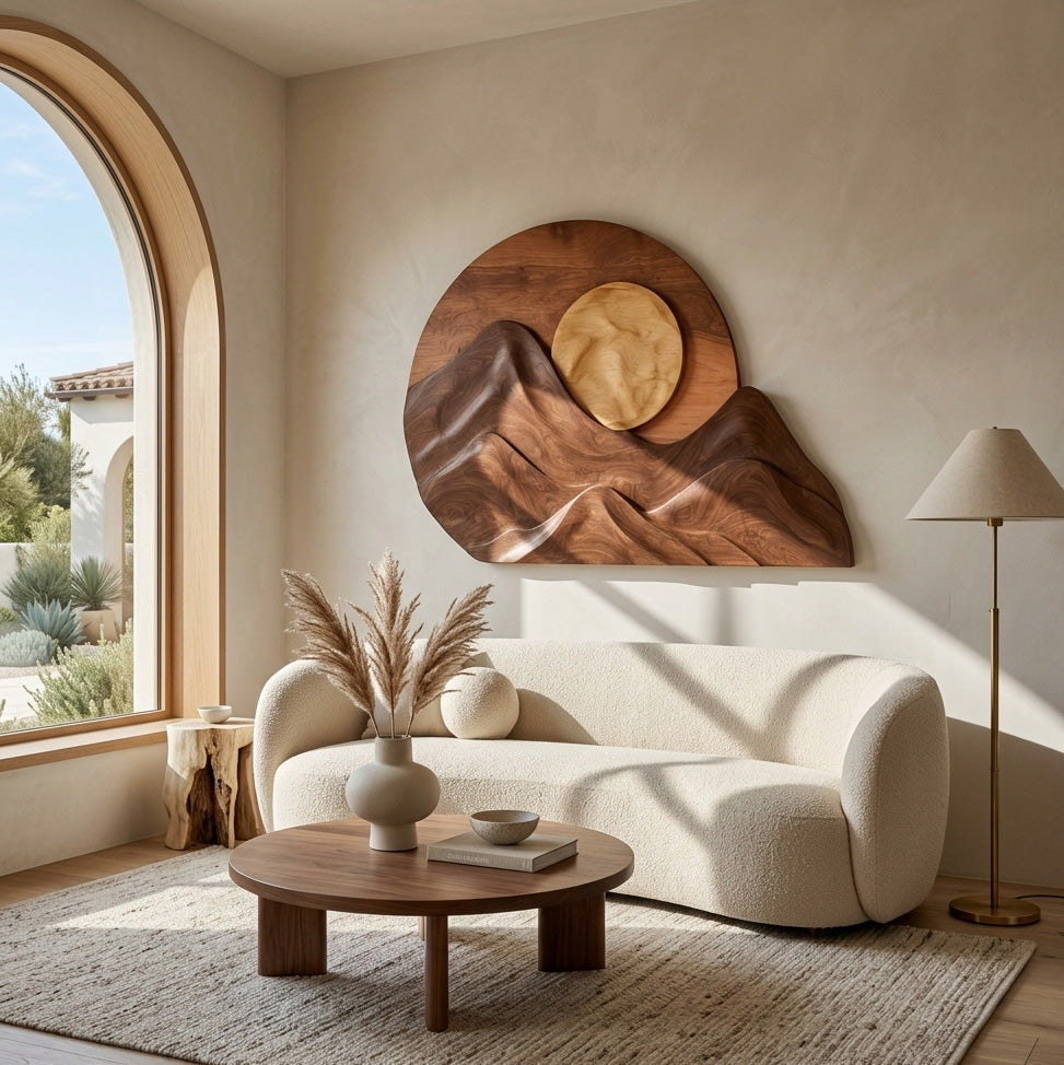 Handcrafted Mountain Sun Wood Wall Art For Living Room RTTHHNWA202