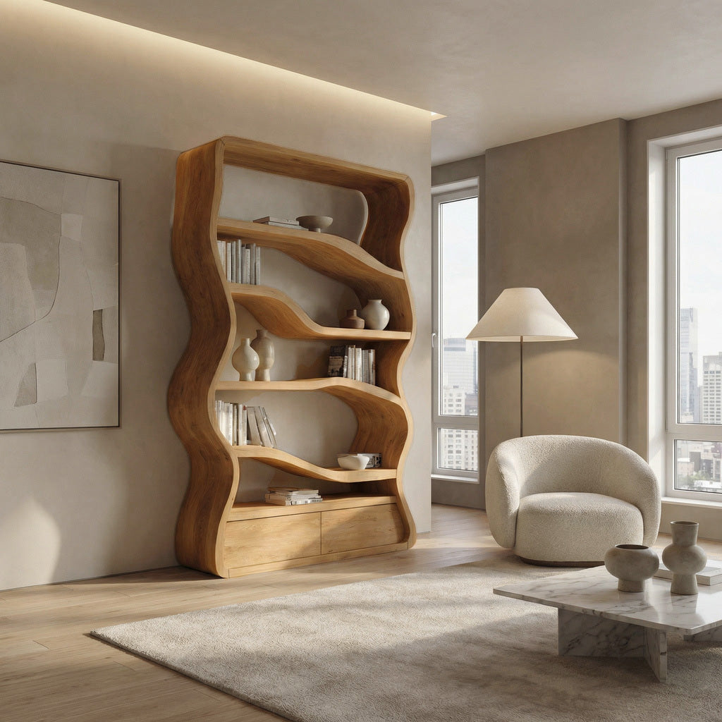 Modern Curved Wooden Bookshelf For Living Room RTTHHNBS119