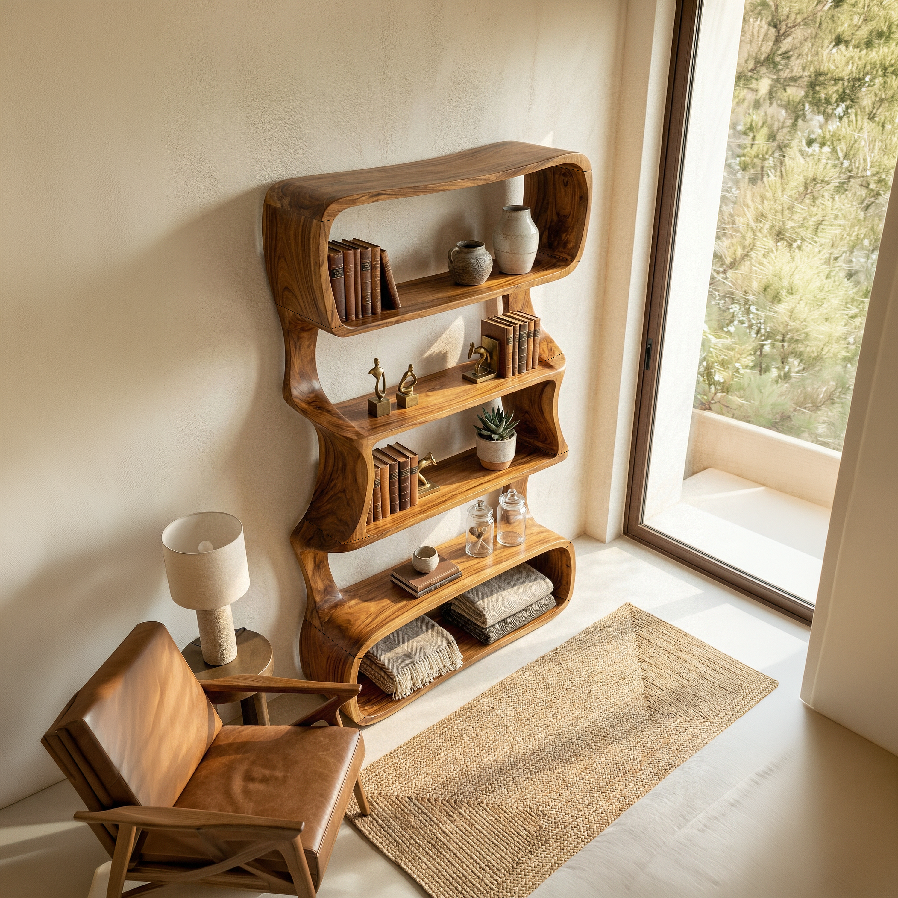Organic Wooden Bookshelf For Home Storage Display SILDTTRBS022