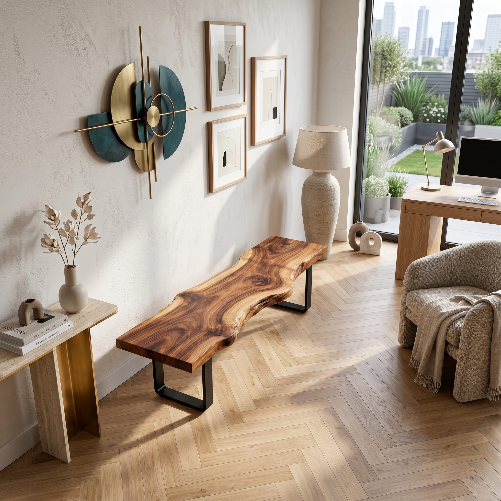 Contemporary Live Edge Long Bench For Sunroom Interior Area SILDTTNBEN017
