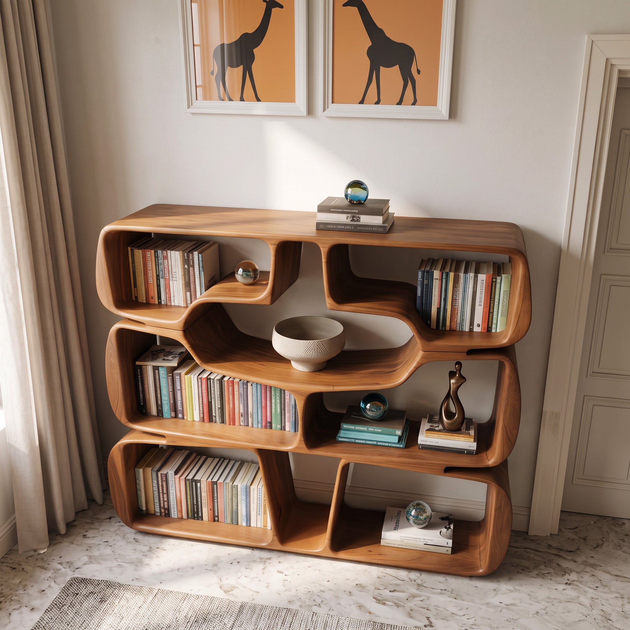Modern Sculptural Bookshelf With Organic Curves For Living Room SITHHNBS042