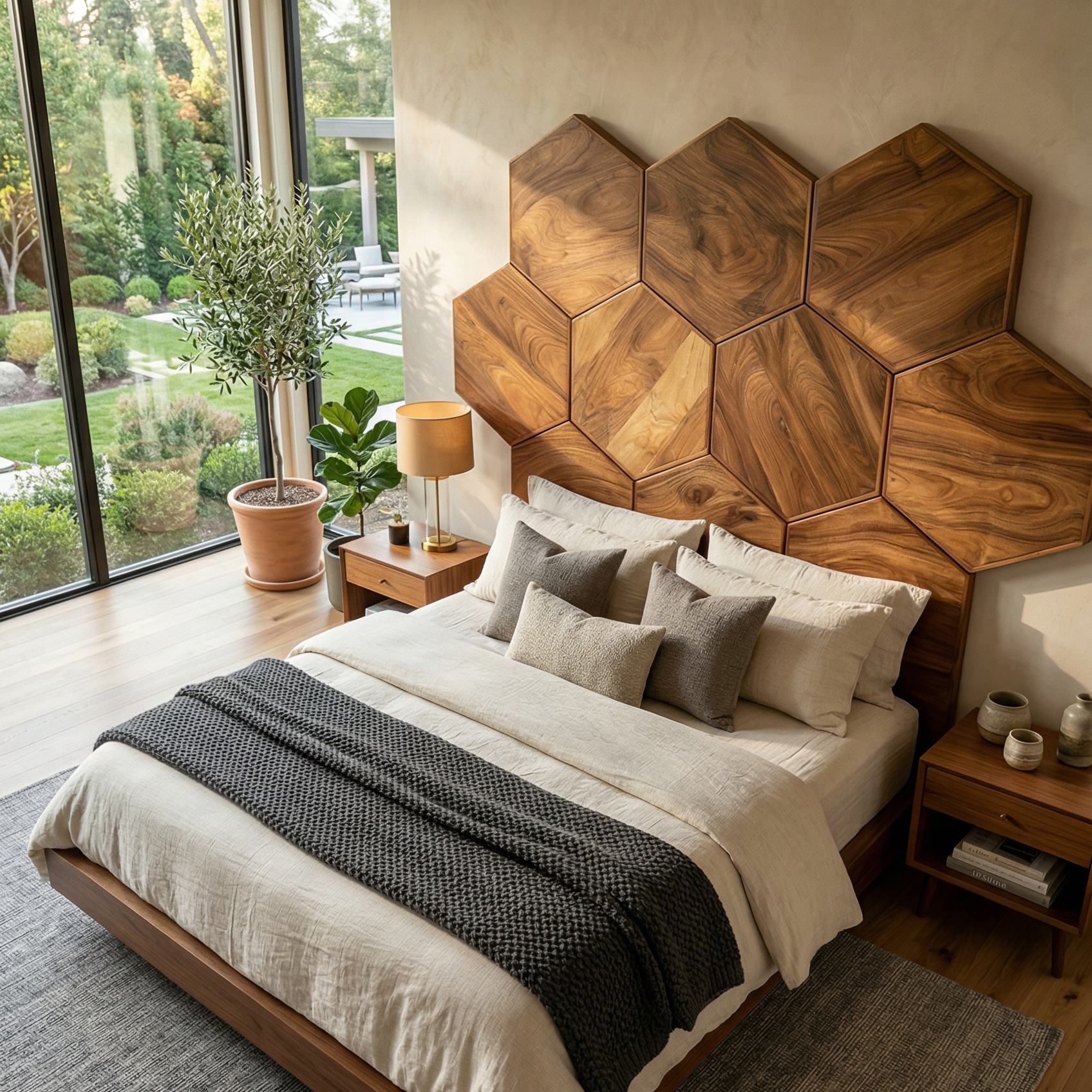 Geometric Hexagon Wood Headboard For Contemporary Bedroom Interior SILDTTRHB003