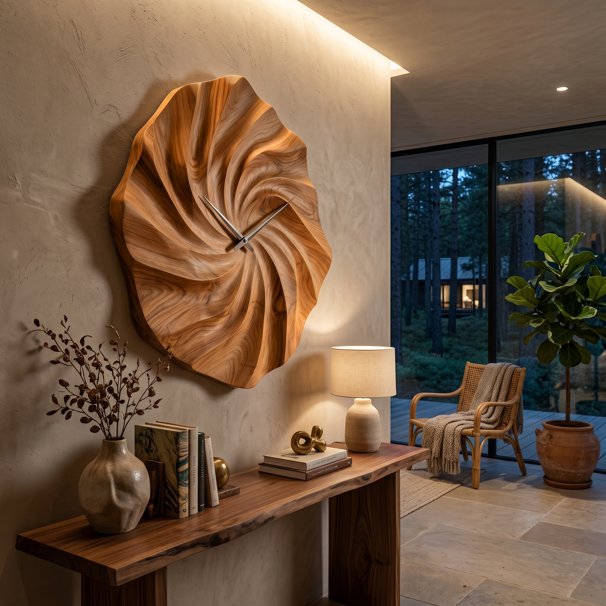 Artistic Wooden Wall Clock With Hand Carved Wave For Statement Bedroom RTTHTTWAC010