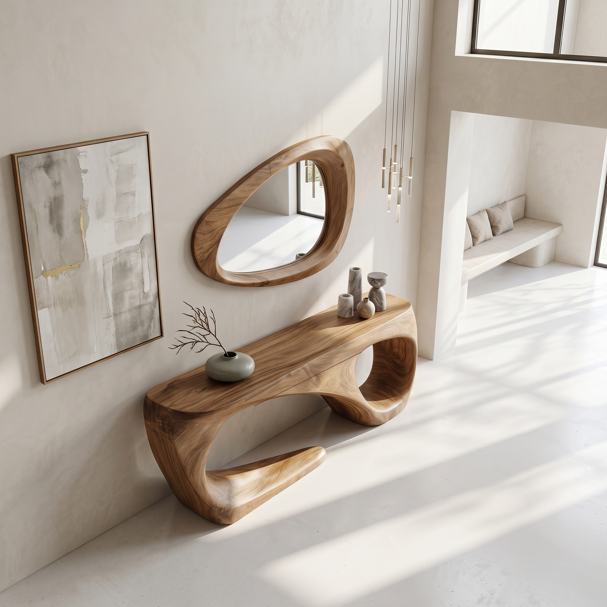 Rustic Console Table With Handcrafted Flowing Design For Living Room SINLSACS651