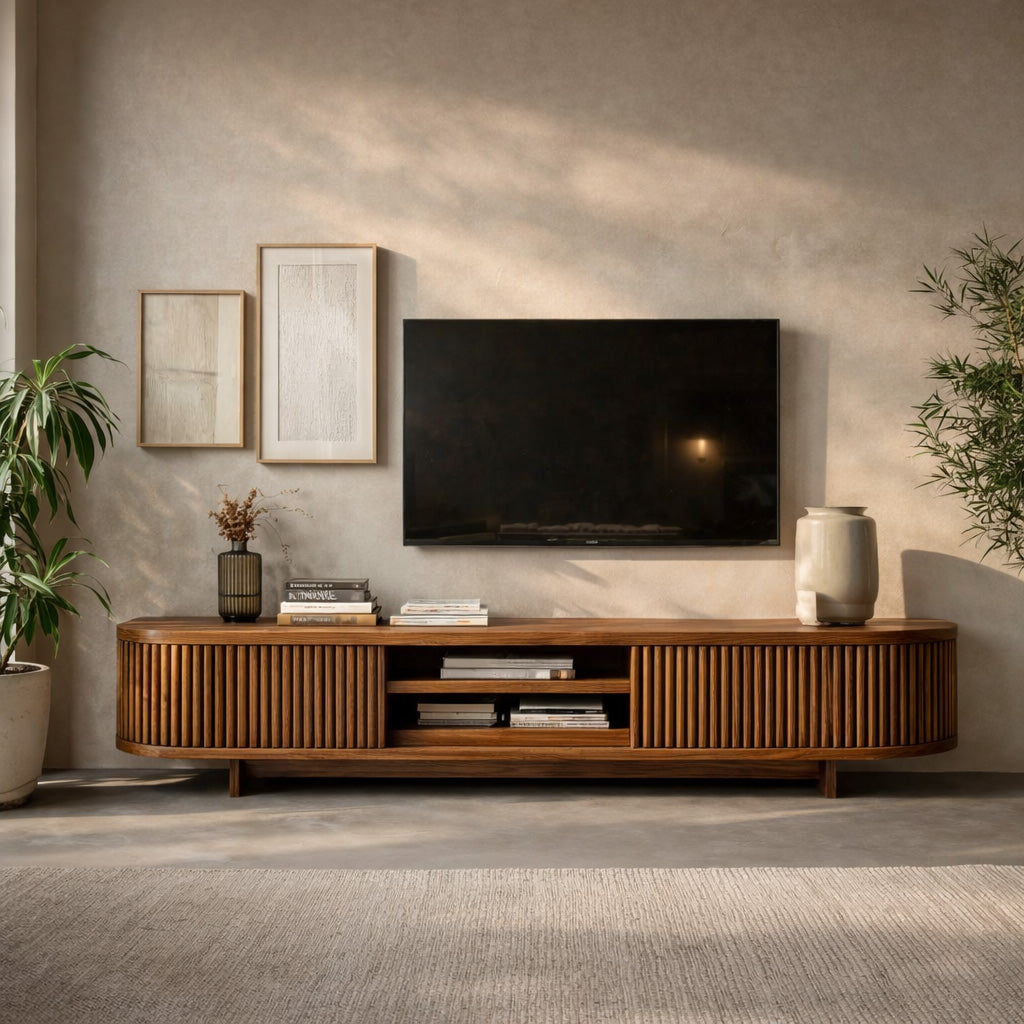 Hand Carved Wooden Media Cabinet For Living Room RTTHHNTVC082