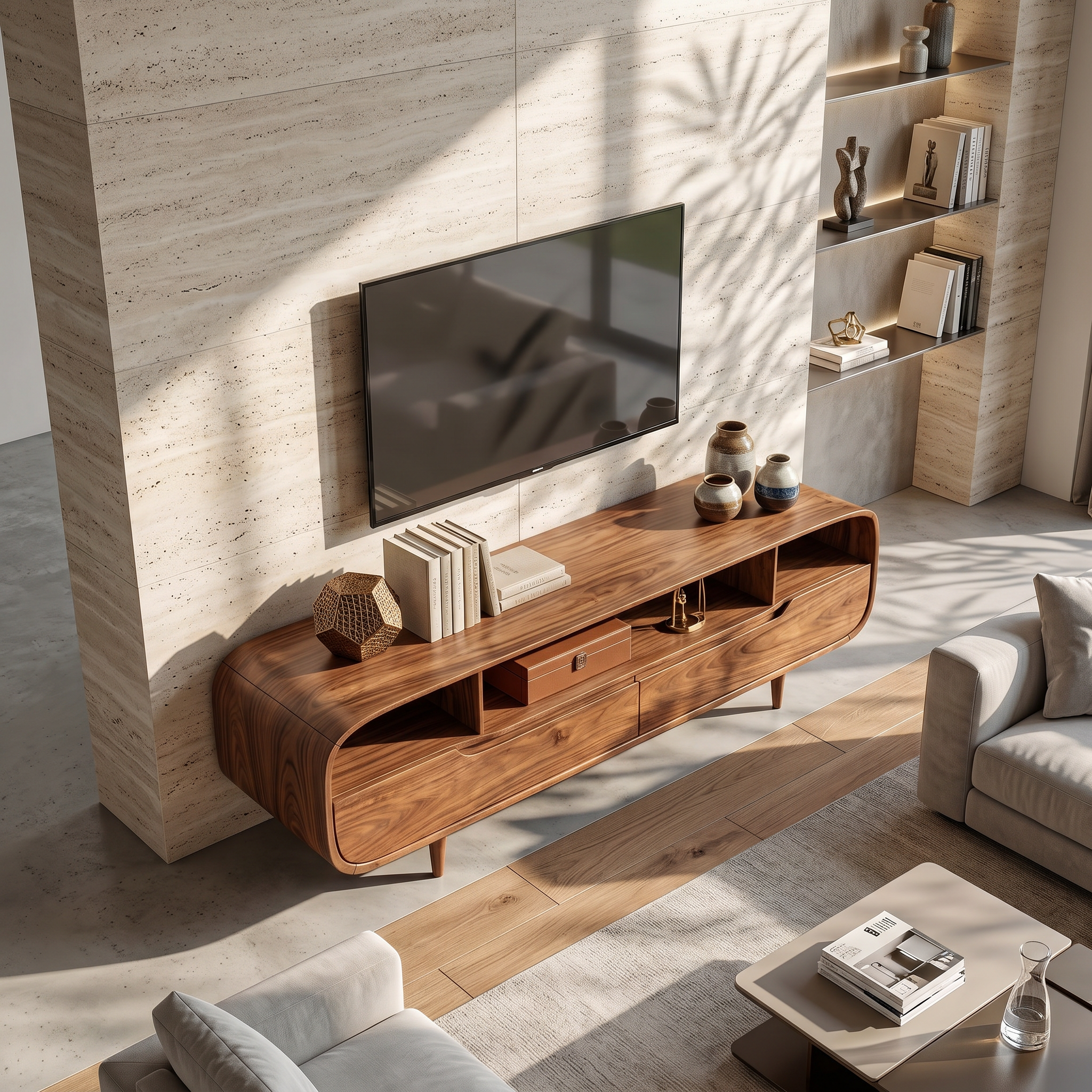 Contemporary Walnut TV Stand For Modern Loft Bedroom SILDTTRTVC092