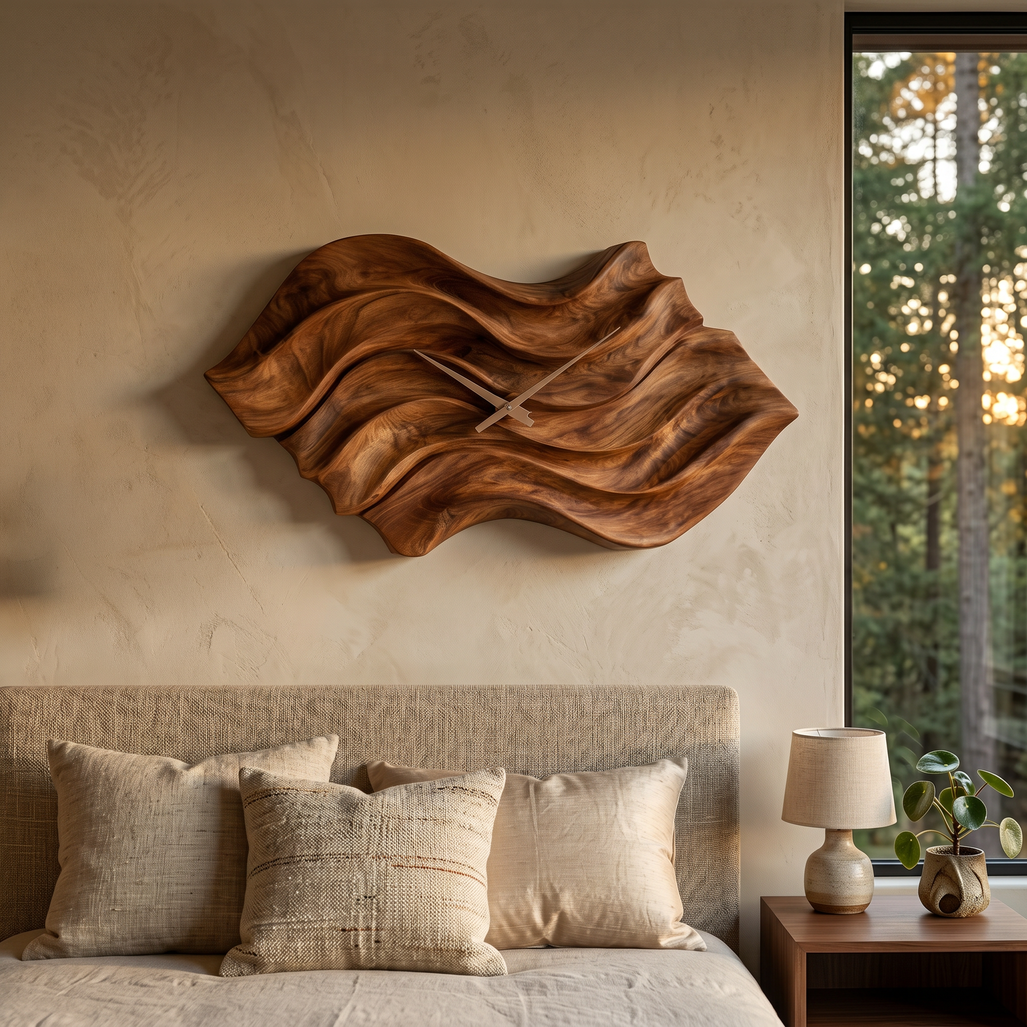 Modern Wooden Wall Clock With Organic Wavy Form For Bedroom RTTHTTWAC011