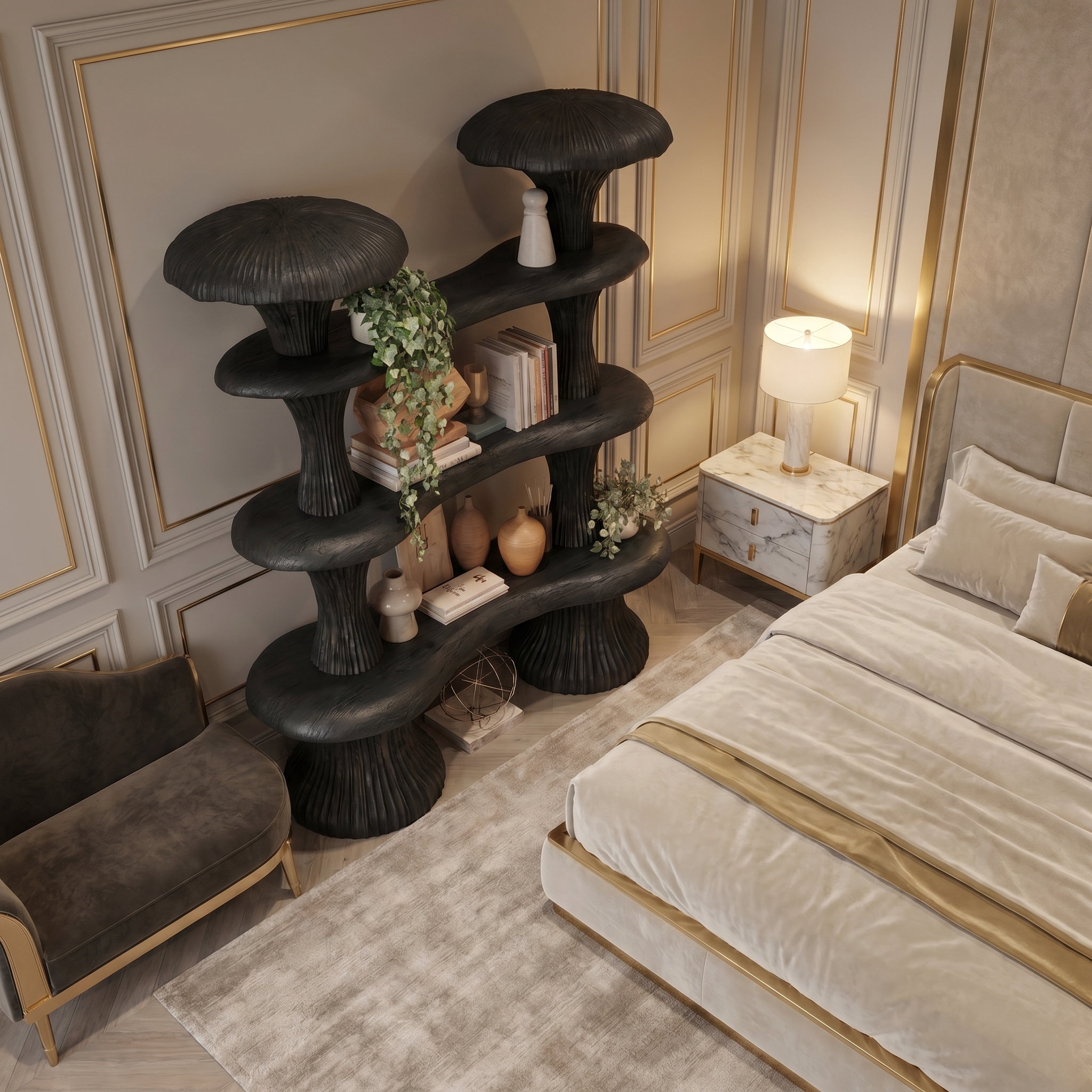 Sculptural Mushroom Bookcase For Living Room And Reading Room SINLSATB728