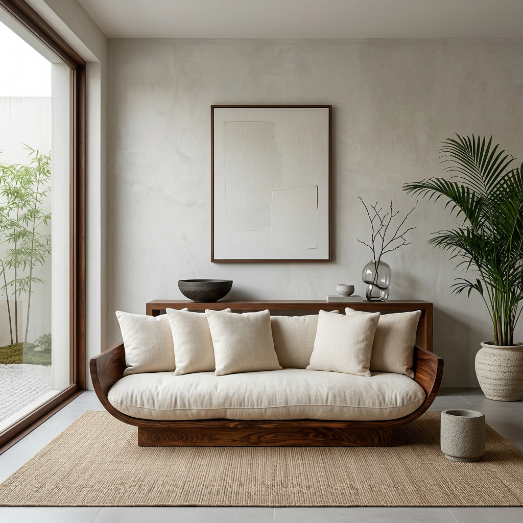 Wooden Sofa With Curved Form For Living Room RTTHHNSFA042