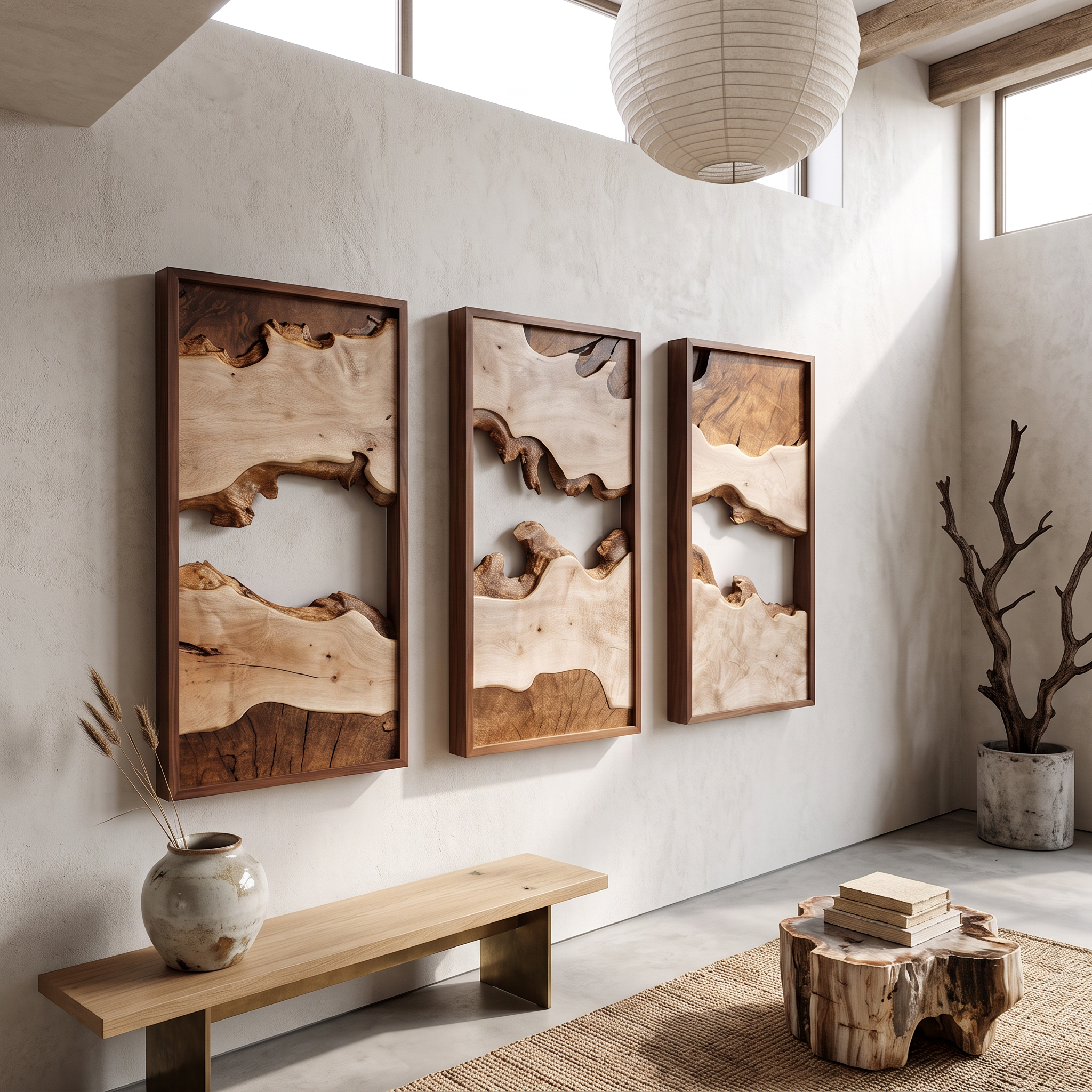 Modern Solid Wood Wall Art Set Abstract Landscape Living Room SINLSAWD002