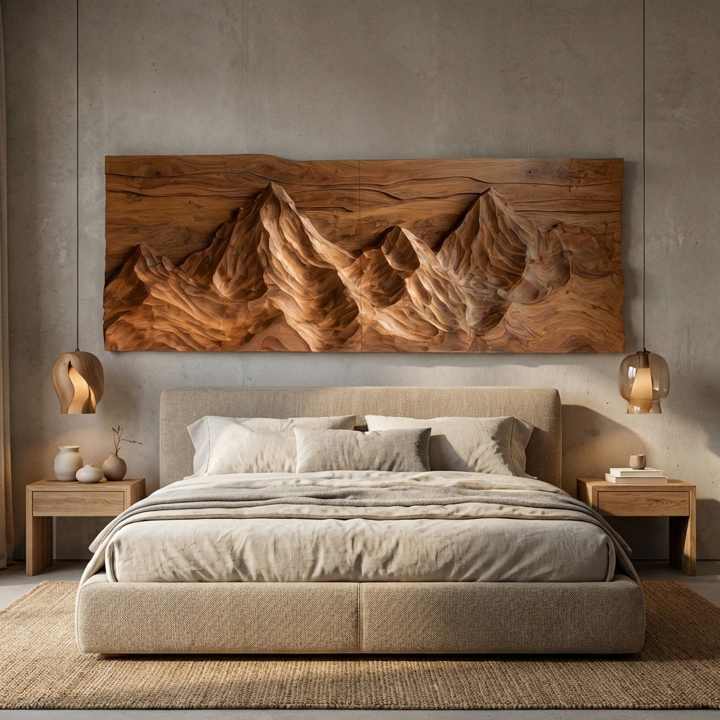 Contemporary Sculptural Wood Wall Art Mountain Design For Living Room RTTHHNWA173