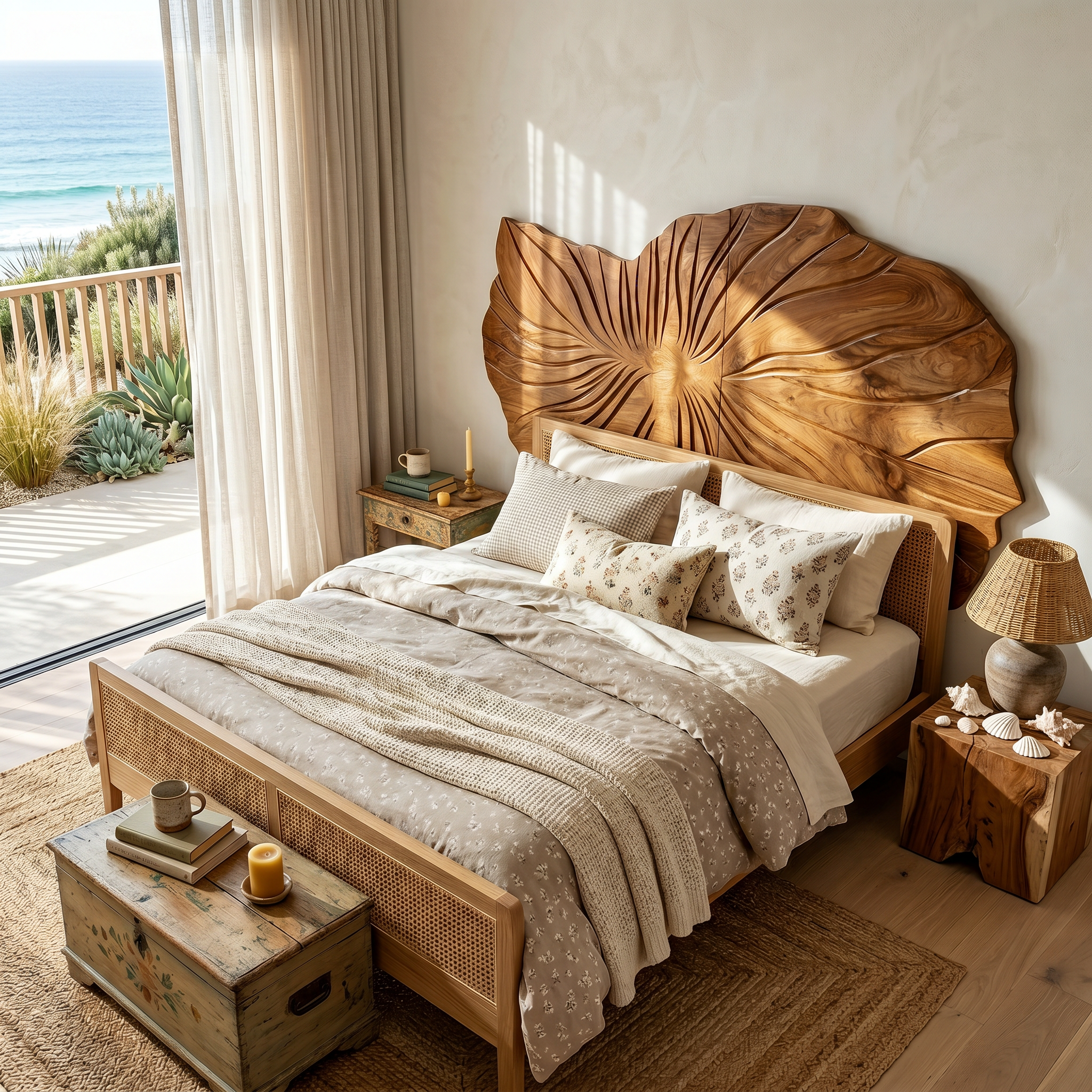 Sculptural Leaf Wood Headboard For Contemporary Neutral Bedroom SILDTTRHB009