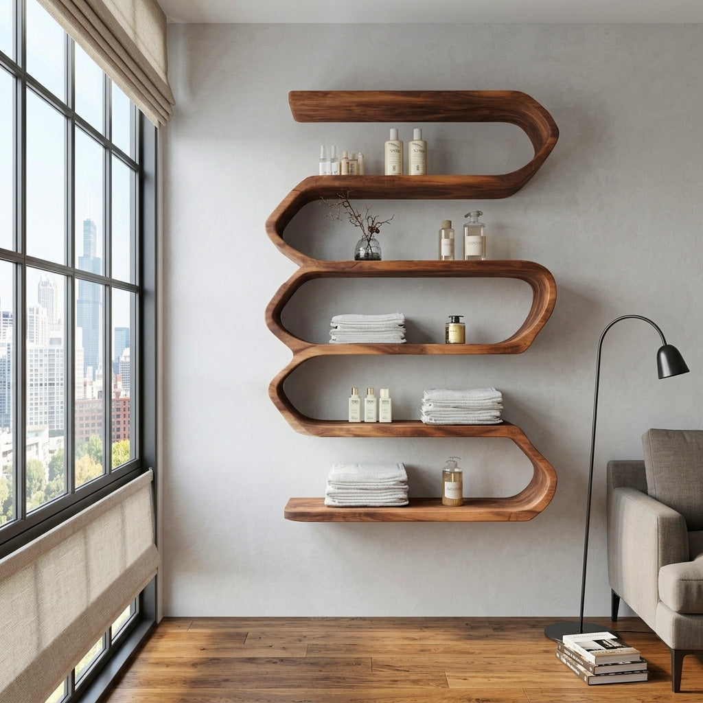 Organic Natural Wood Bathroom Shelf For Spa Style RTTHHNBAS029