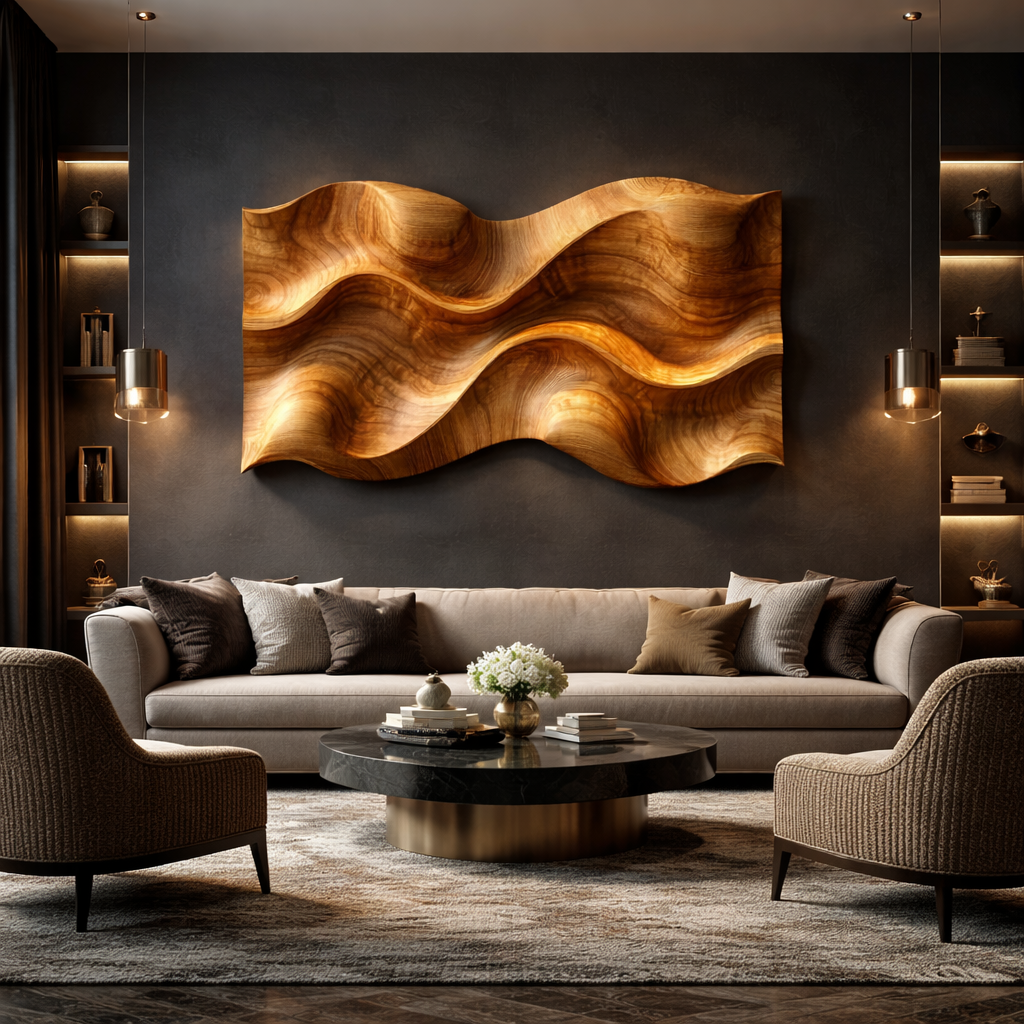 Ripple Grain Solid Wood Wall Art Organic Modern Interior Decor SINLKIWD019