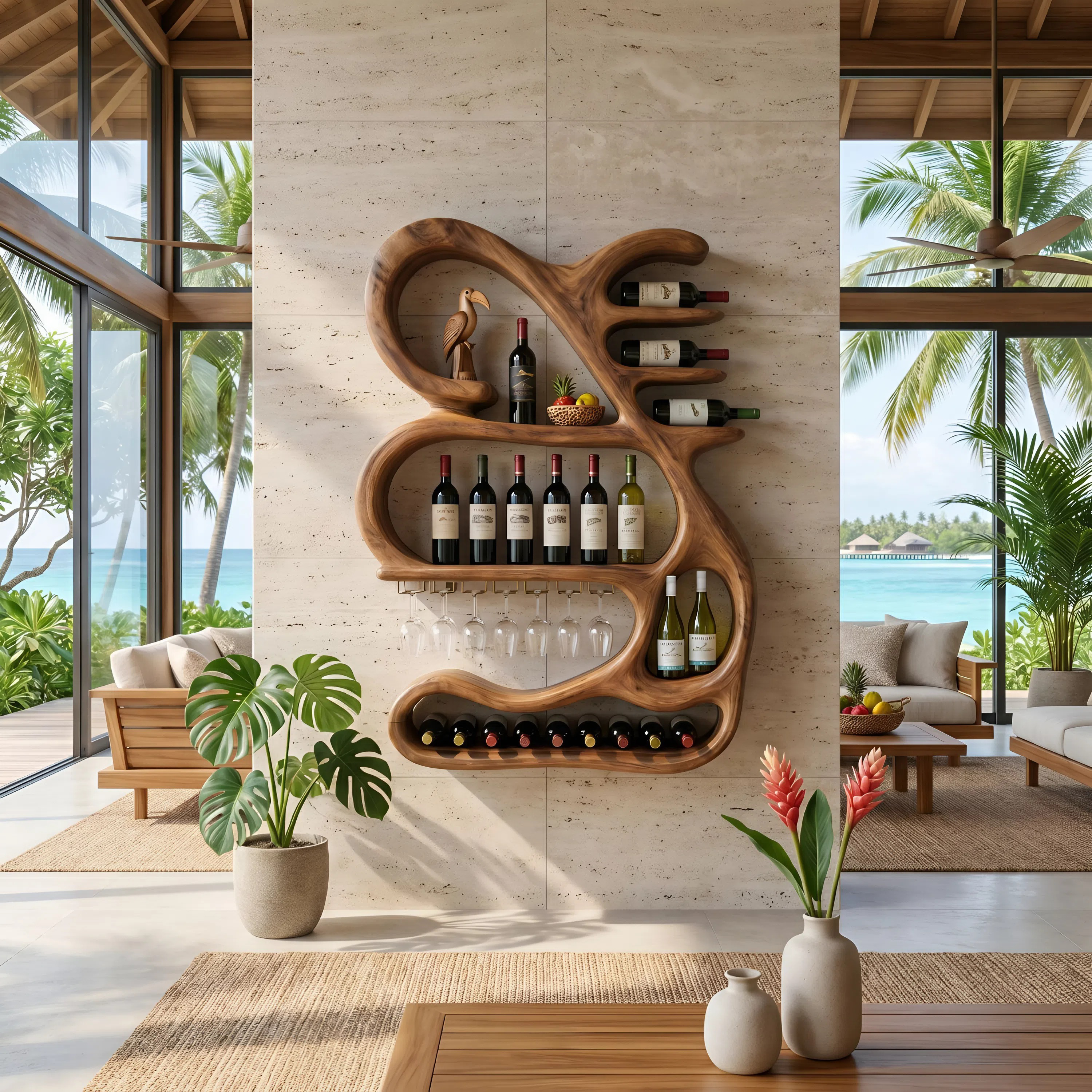 Organic Sculptural Wine Display Rack For Home Bar SILDTTNWH031