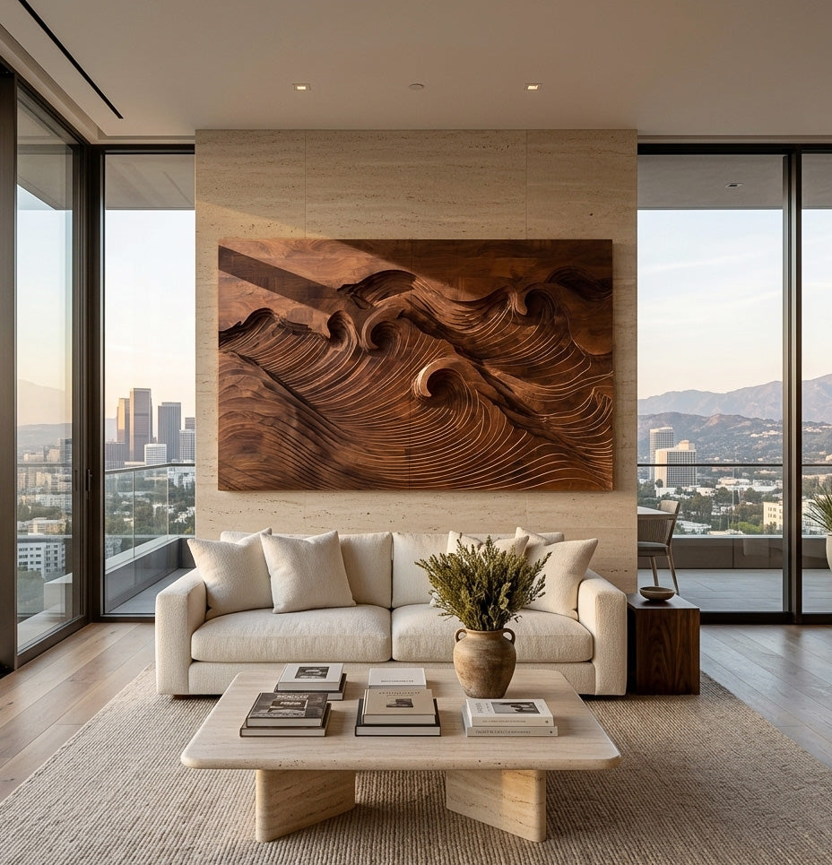 Quiet Luxury Ocean Wave Wood Wall Art For Living Room RTTHHNWA208