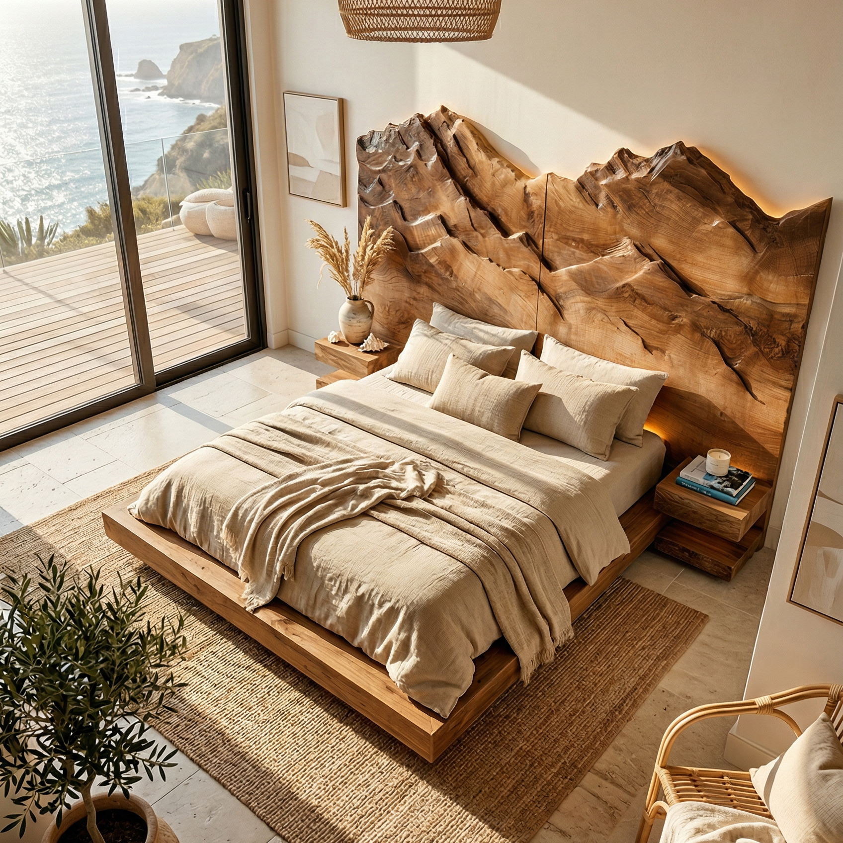 Mountain Relief Wood Headboard For Luxury Inspired Bedroom Design SILDTTRHB005