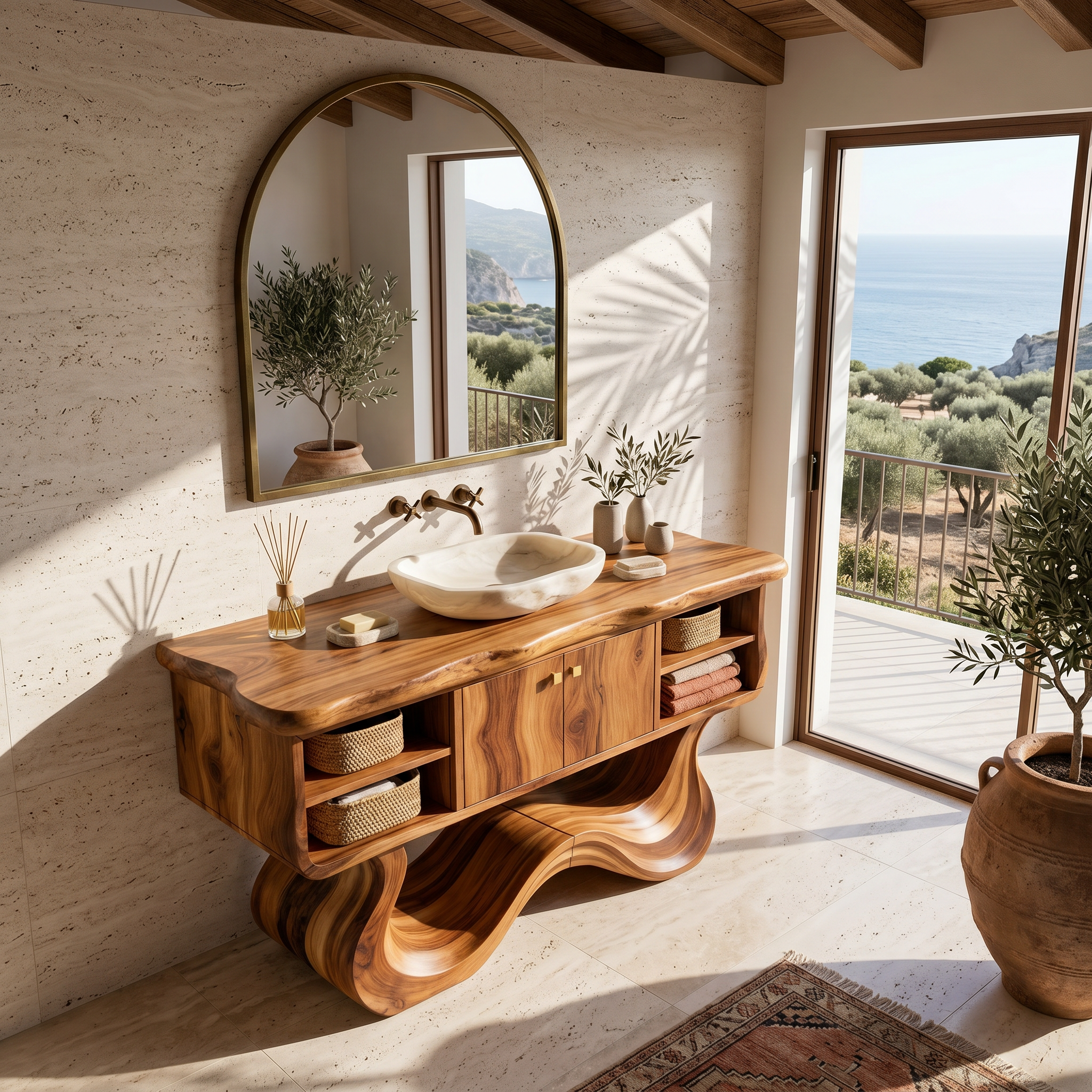 Modern Organic Vanity With Open Shelf For Spa Bathroom SILDTTNBRV055