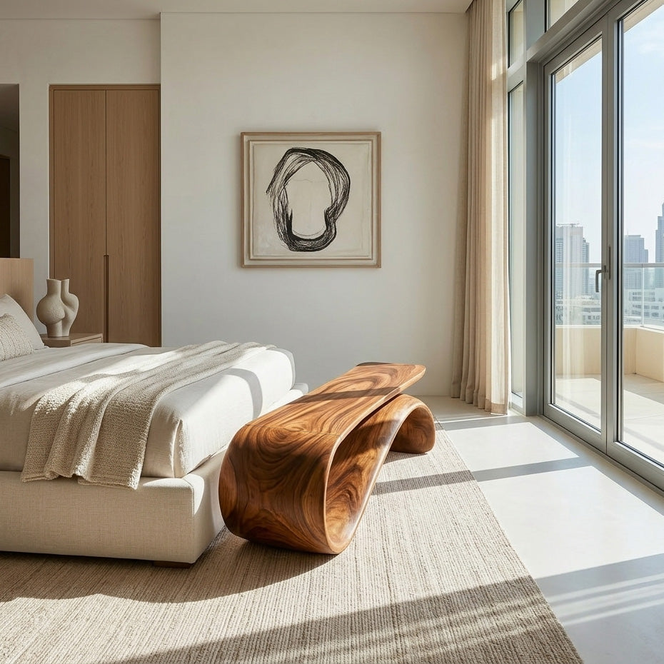 Modern Sculptural Wood Bench For Hallway Accent Decor RTTHHNCHR137