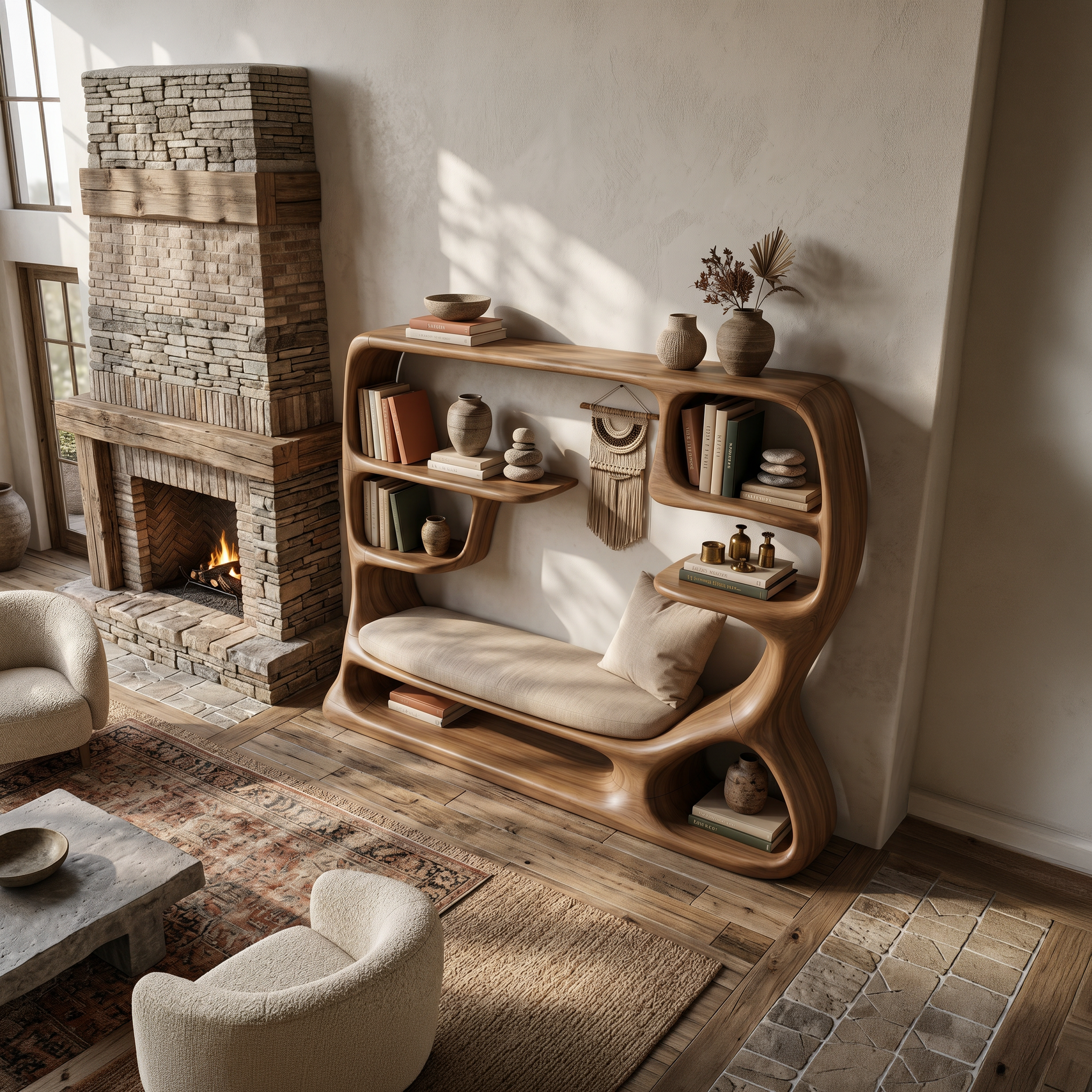 Organic Window Seat Bookcase For Cozy Reading Space SILDTTNBS056