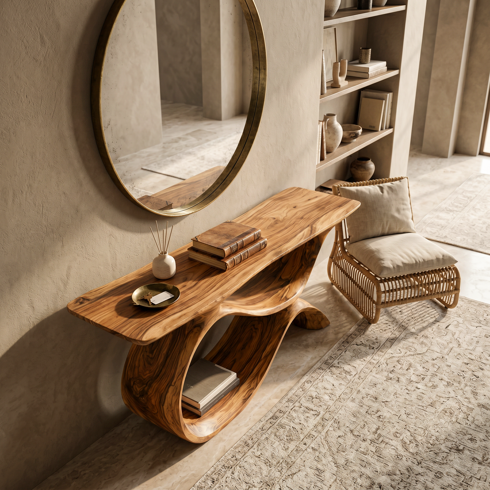 Modern Wooden Console Table With Curved Open Storage For Home RTTHTTCS028