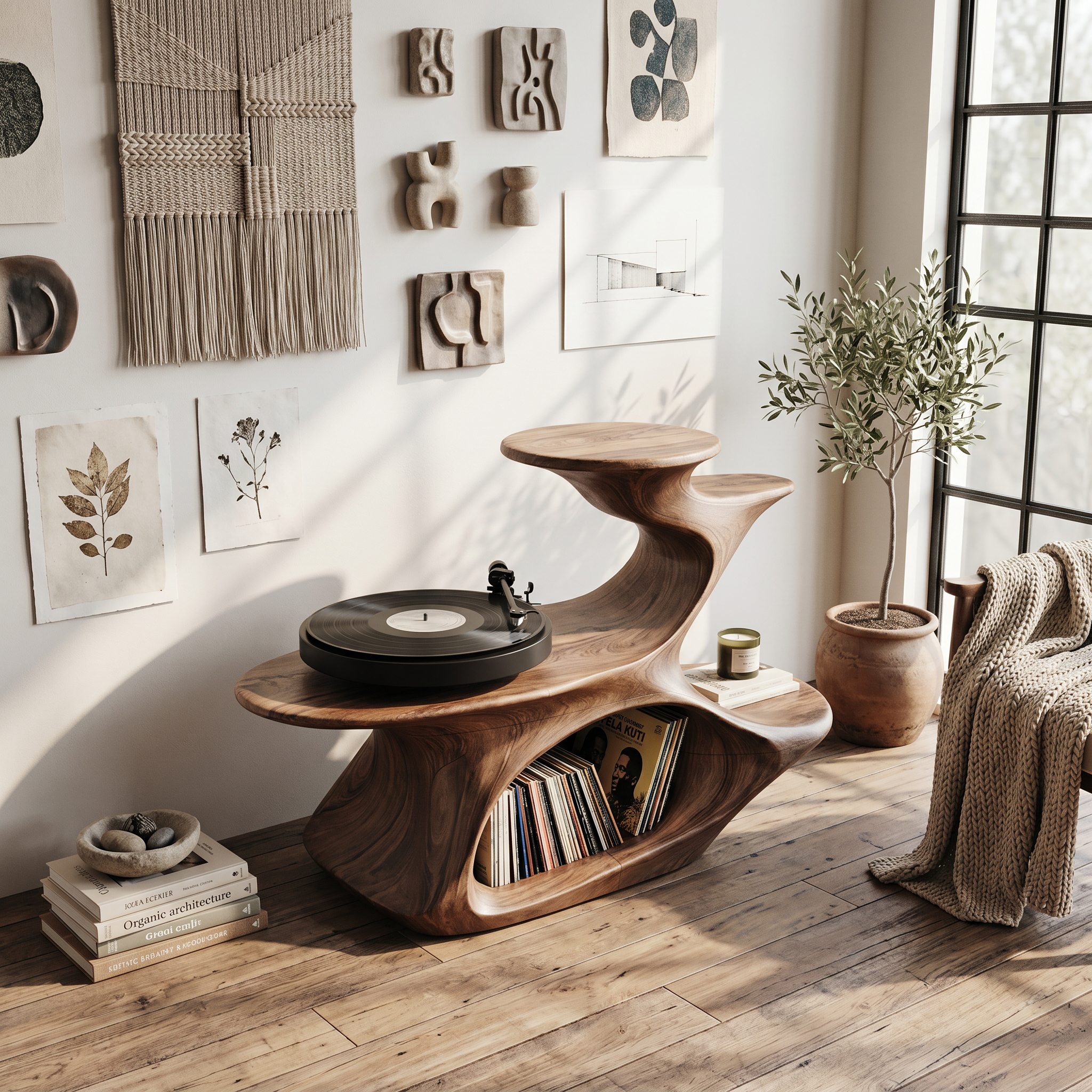 Handcrafted Live Edge Record Stand Unique Living Room SILDTTNRPT007