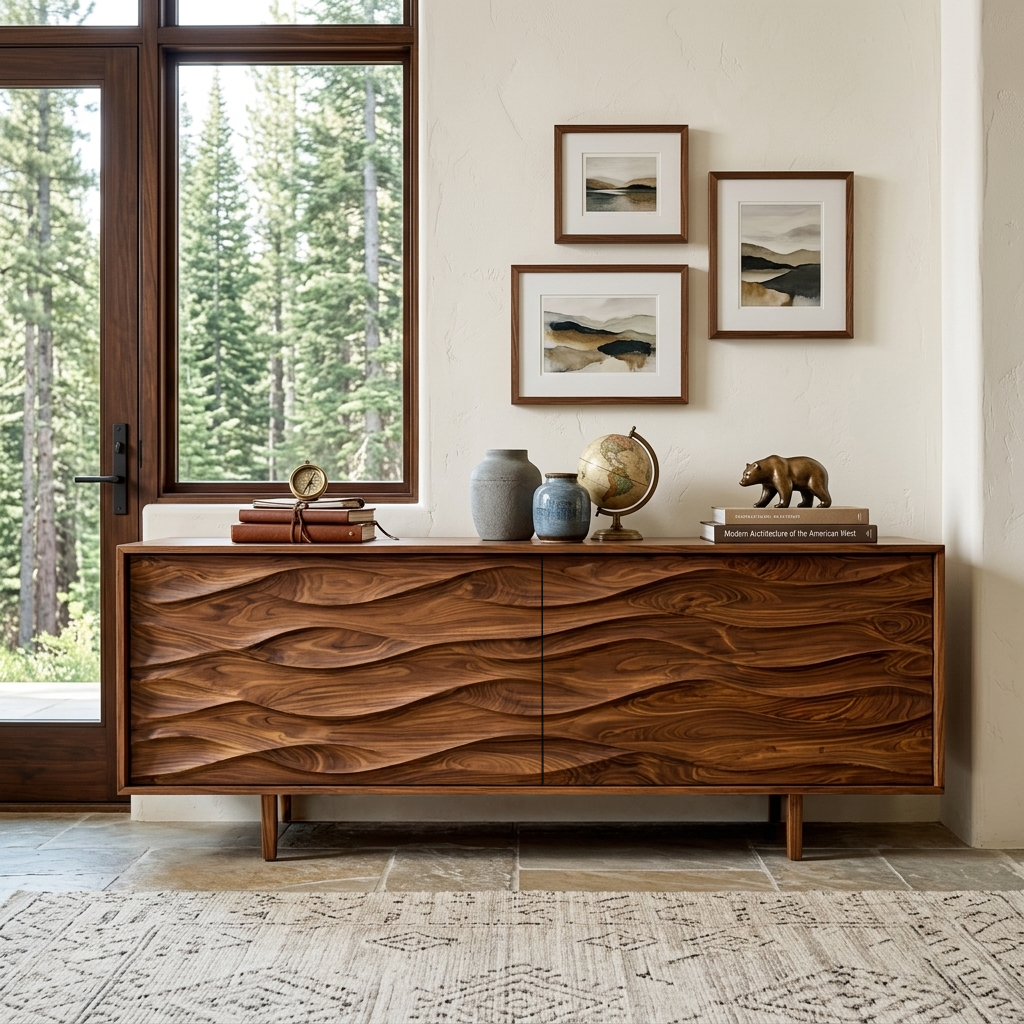 Contemporary Sideboard With Carved Wave Front Panels For Home RTTHTTSD054