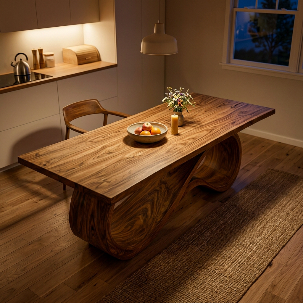 Wooden Dining Table With Flowing Base For Kitchen RTTHTTDN057