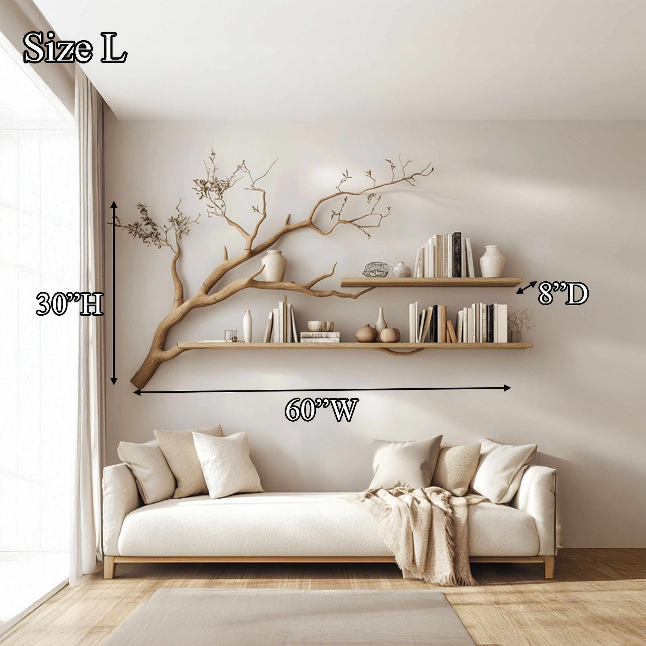 Rustic Organic Tree Shelf Artistic Natural Living Space SINLSATBS053