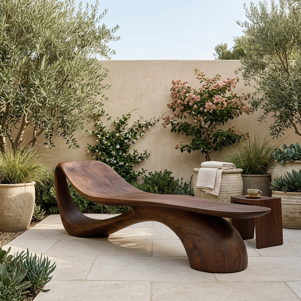 Modern Wooden Bench With Curved Sculptural For Living Decor RTTHHNCHR162
