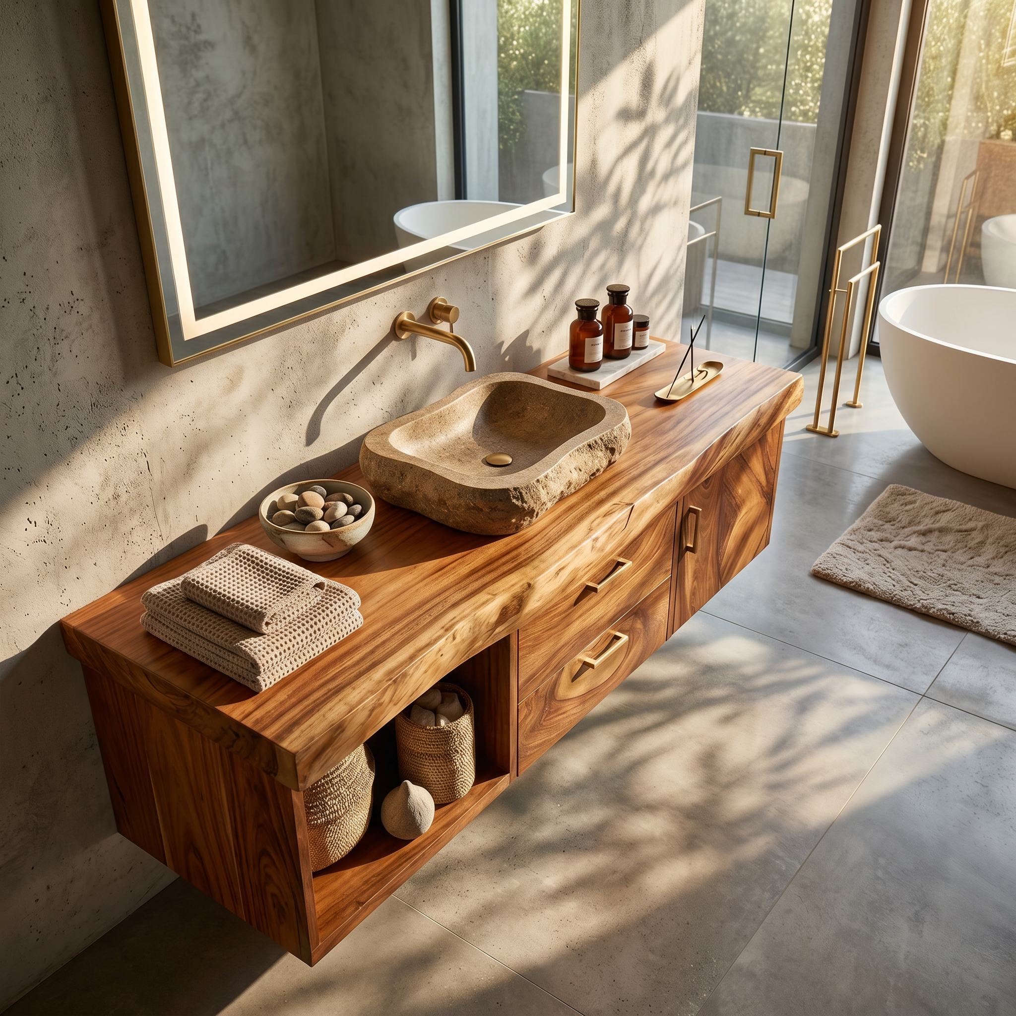 Scandinavian Wood Vanity Boutique Hotel Bathroom SILDTTRBRV186