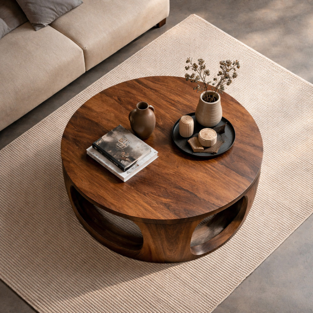 Contemporary Round Coffee Table With Open Cut Base For Living RTTHHNCF068