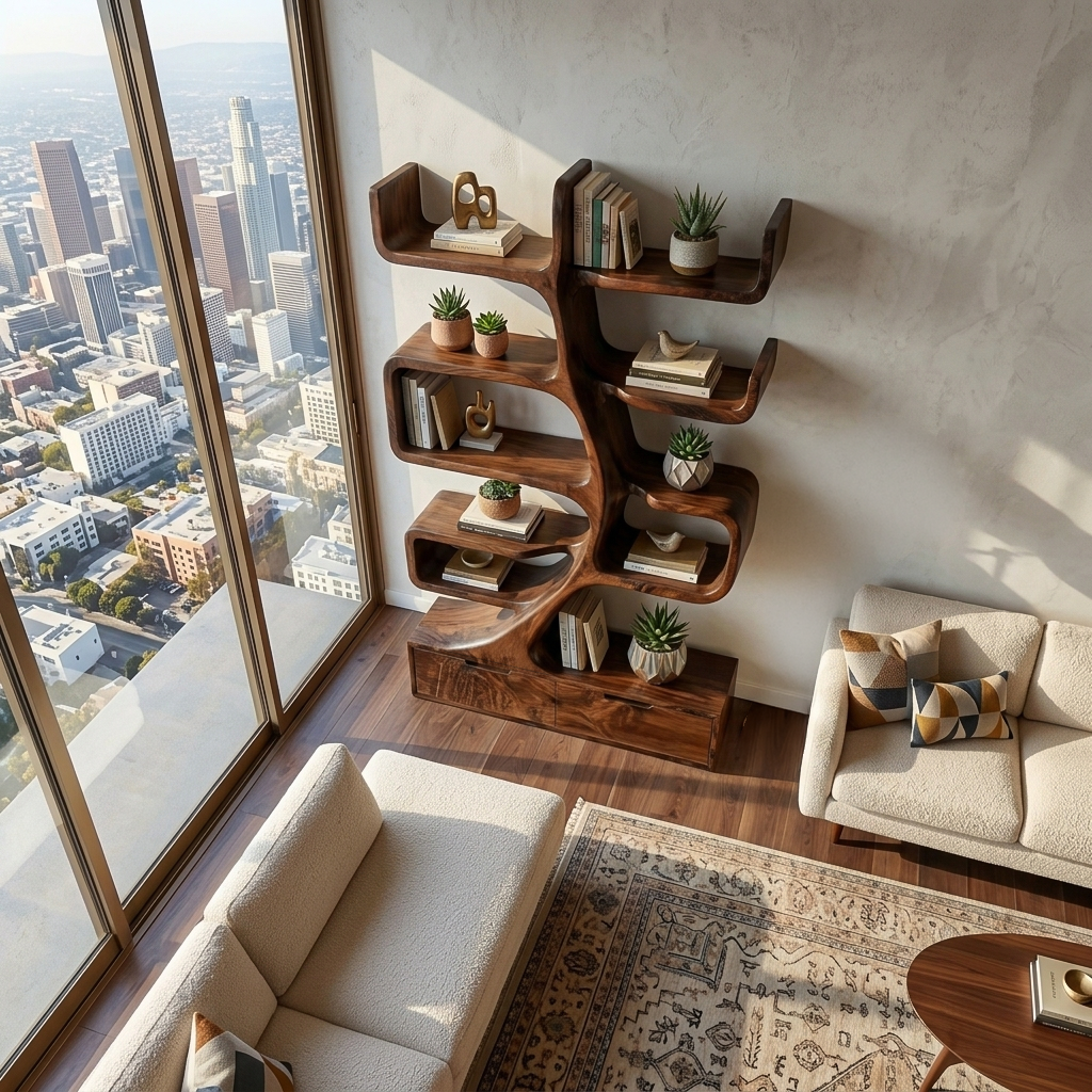Wooden Bookcase With Tiers And Built-in Drawers For Home RTTHTTBS128