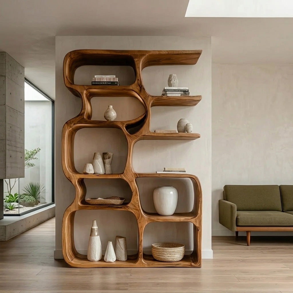 Minimalist Artistic Natural Wood Bookshelf For Living Room RTTHHNBS164