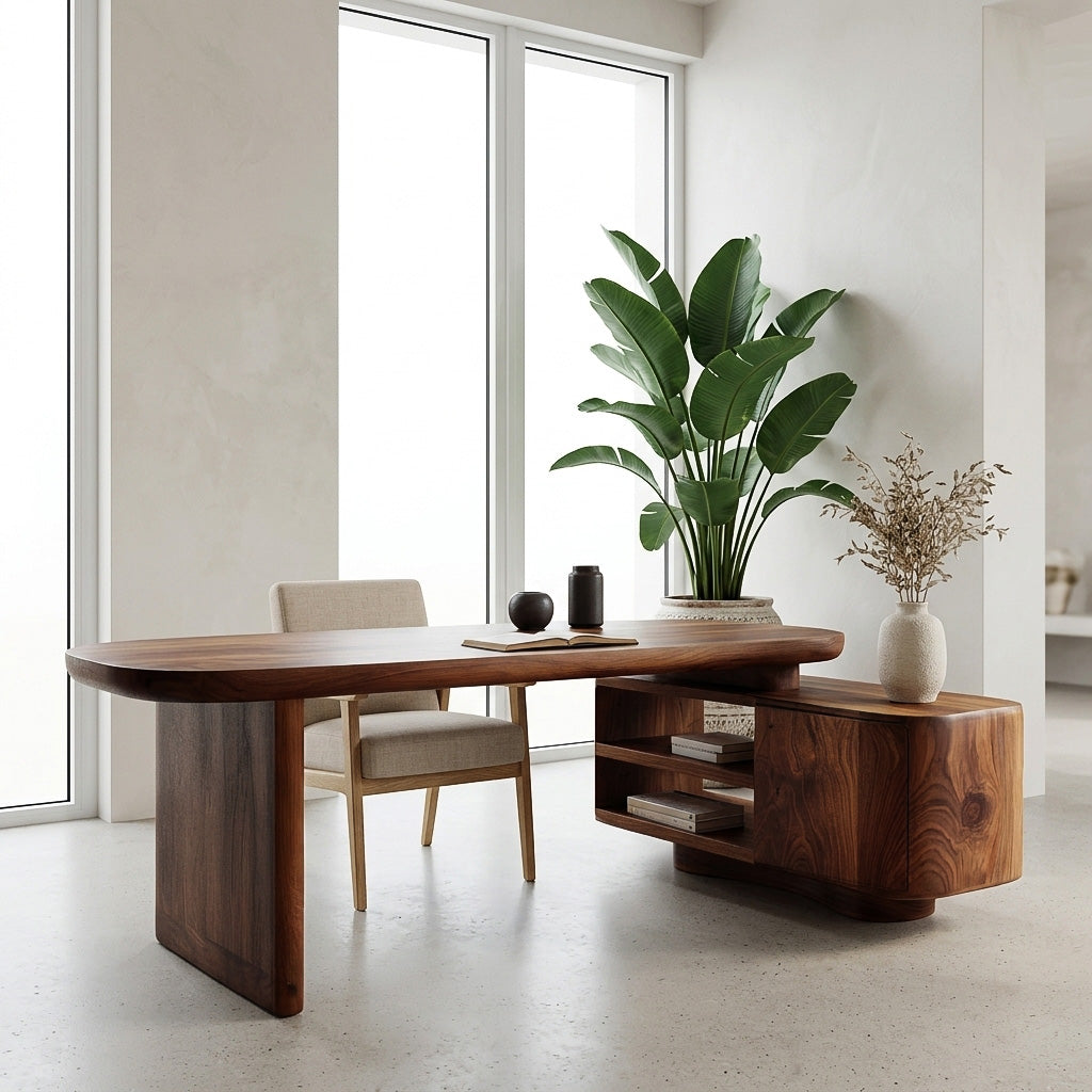 Contemporary Wooden L Desk With Rounded Form For Creative Studio RTTHHNDE109