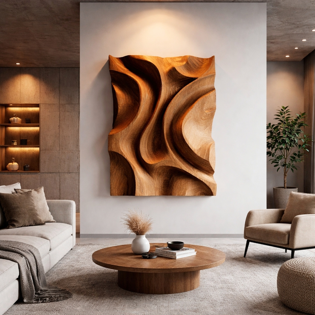 Organic Flow Carved Wood Wall Art Modern Sculptural Decor SINLKIWD015