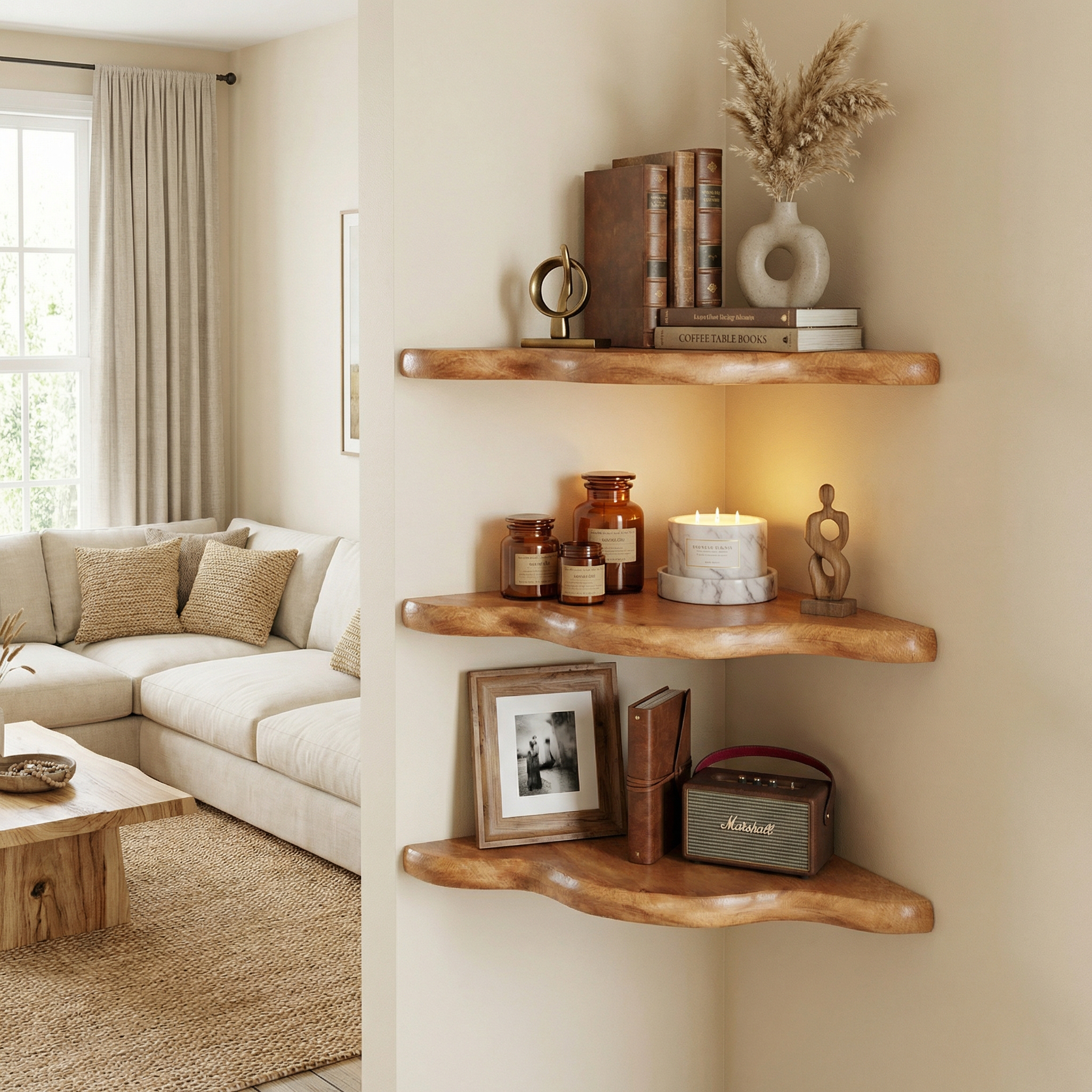 Rustic Floating Corner Shelf For Living Room And Interior Decor SINLSACN017