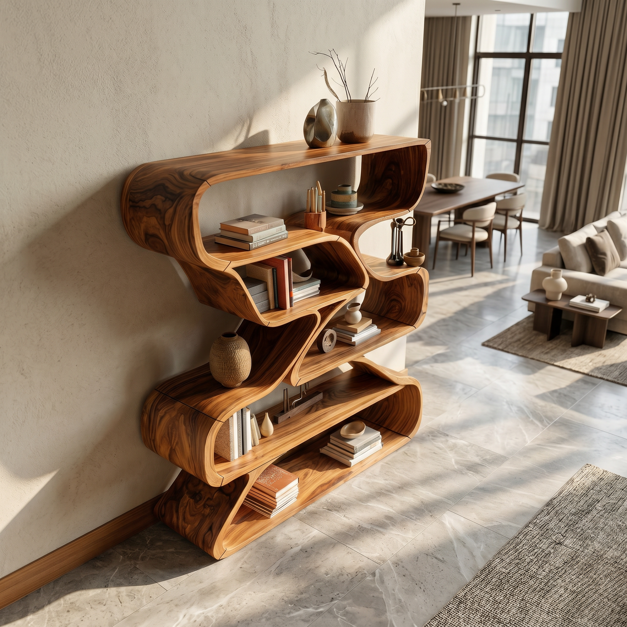Minimalist Organic Wooden Shelf With Rounded Open Compartments SILDTTRBS057