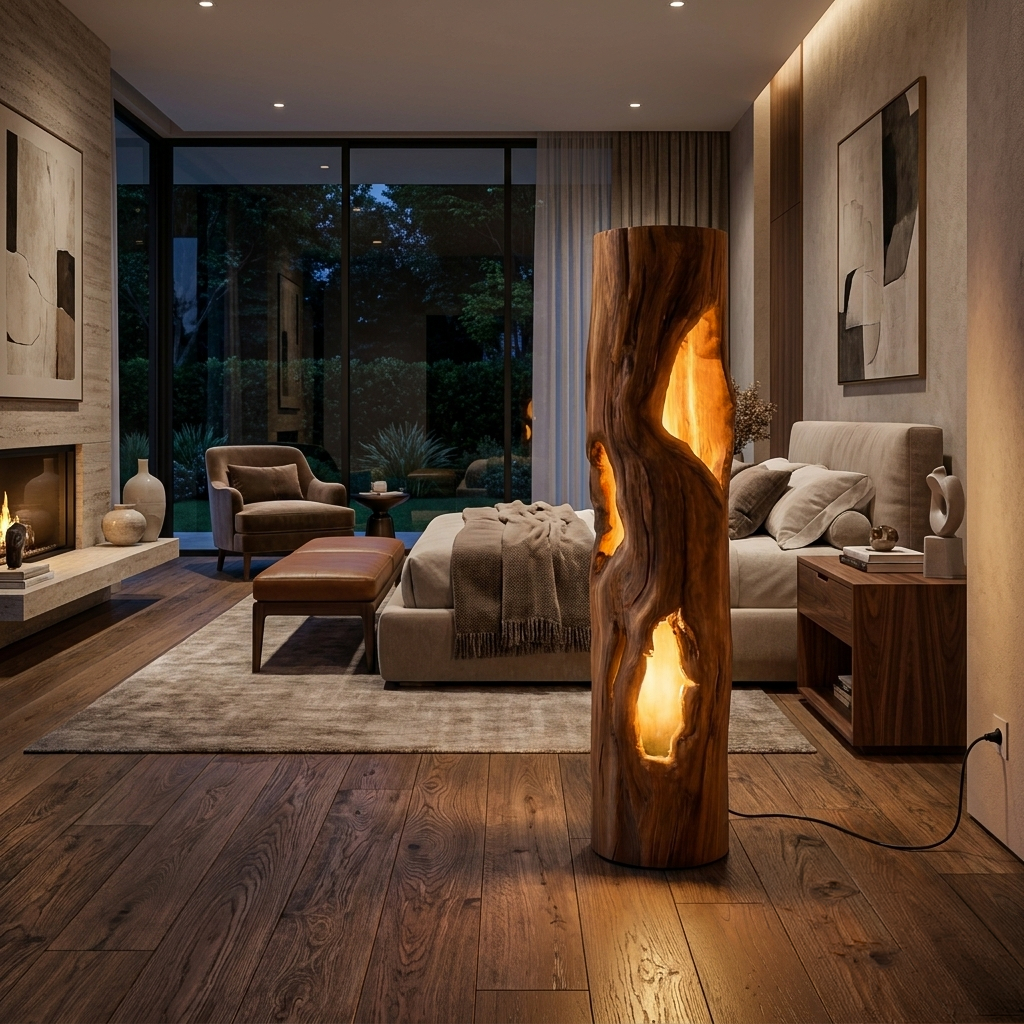 Handcrafted Wooden Floor Lamp With Multi Hollow For Home Decor RTTHTTLAM048
