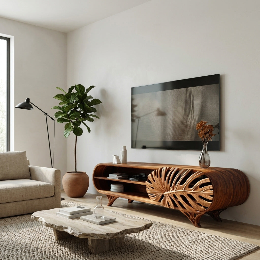 Modern Wooden TV Cabinet With Leaf Shape Door For Living RTTHHNTVC108
