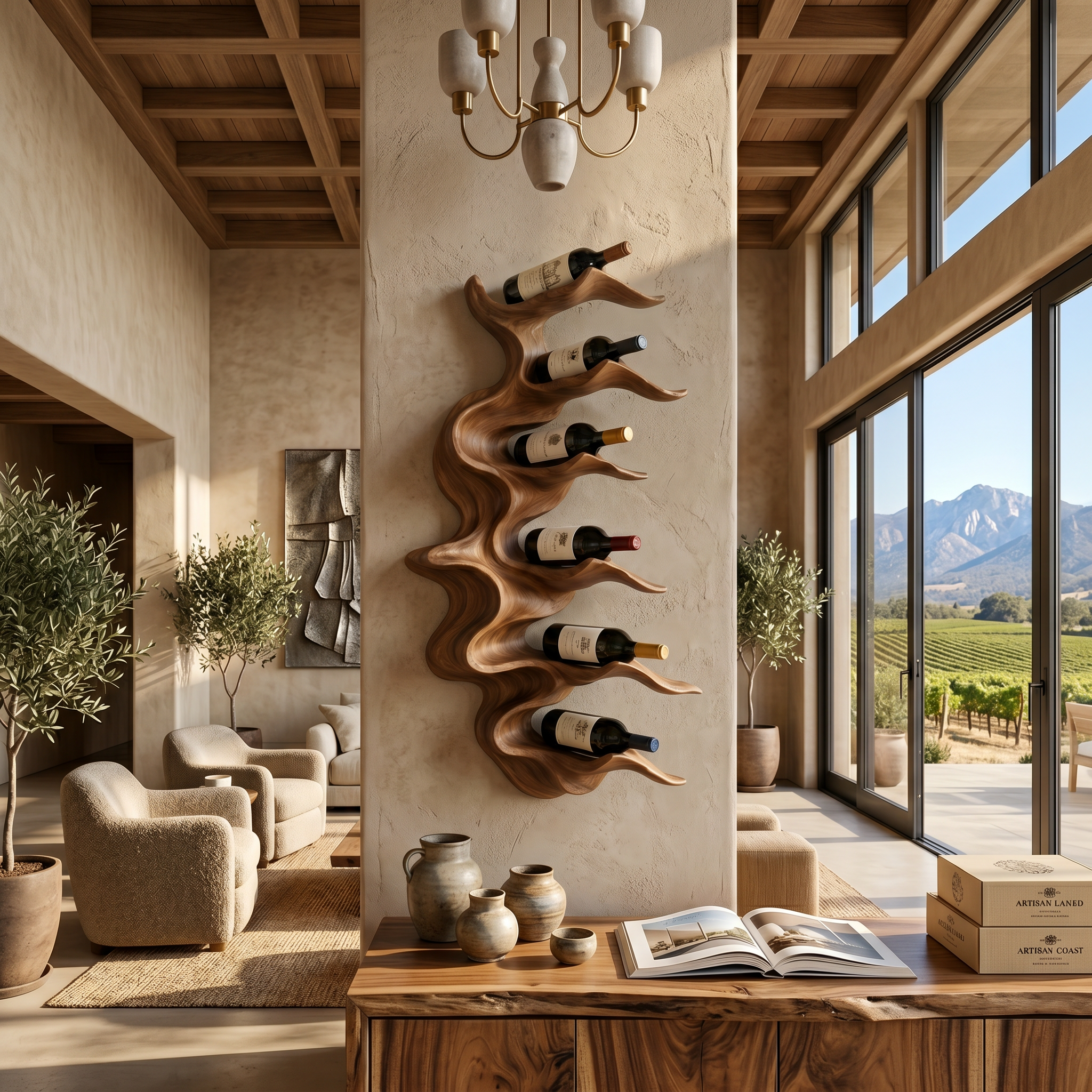 Organic Mountain Ridge Wine Rack For Home Bar SILDTTNWH036