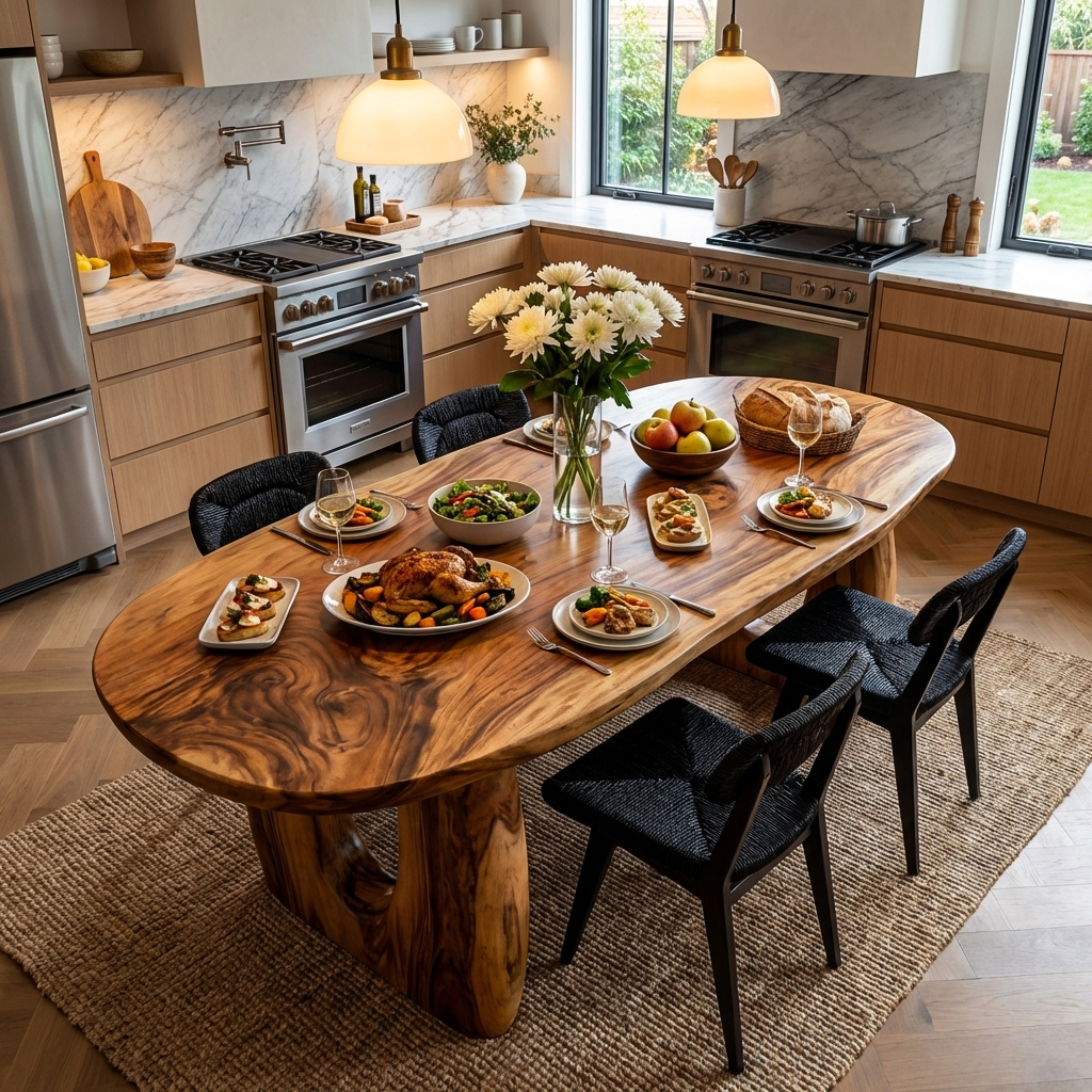 Mid Century Wooden Dining Table With Sculptural Form For Home RTTHTTDN043