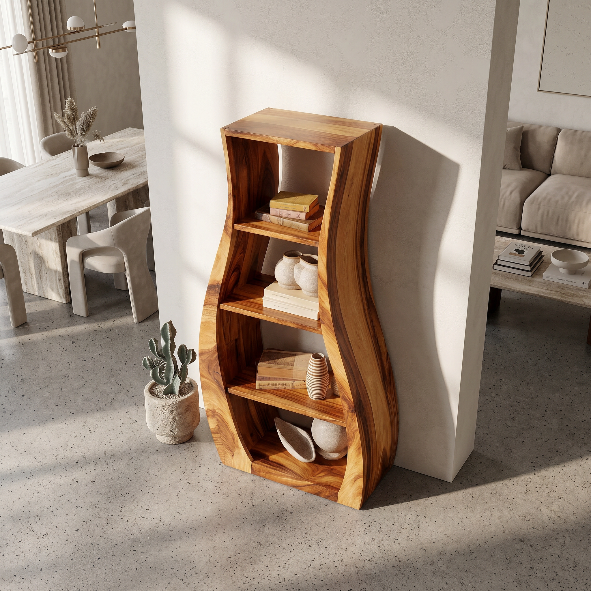 Minimalist Sculpted Wooden Accent Shelf With Flowing Silhouette SILDTTRBS050
