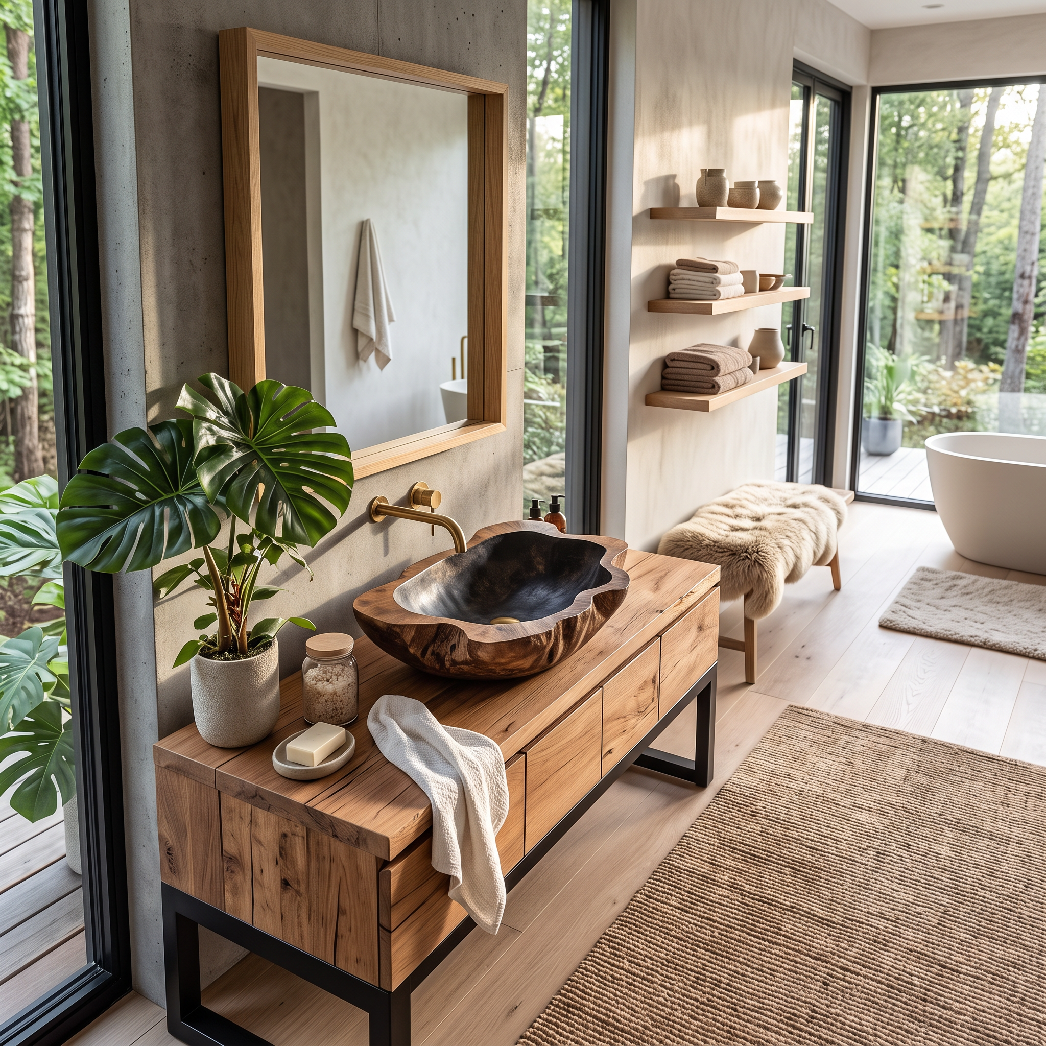 Wood Wash Basin Mid Century Style For Bathroom Upgrade SILDTTRVS016