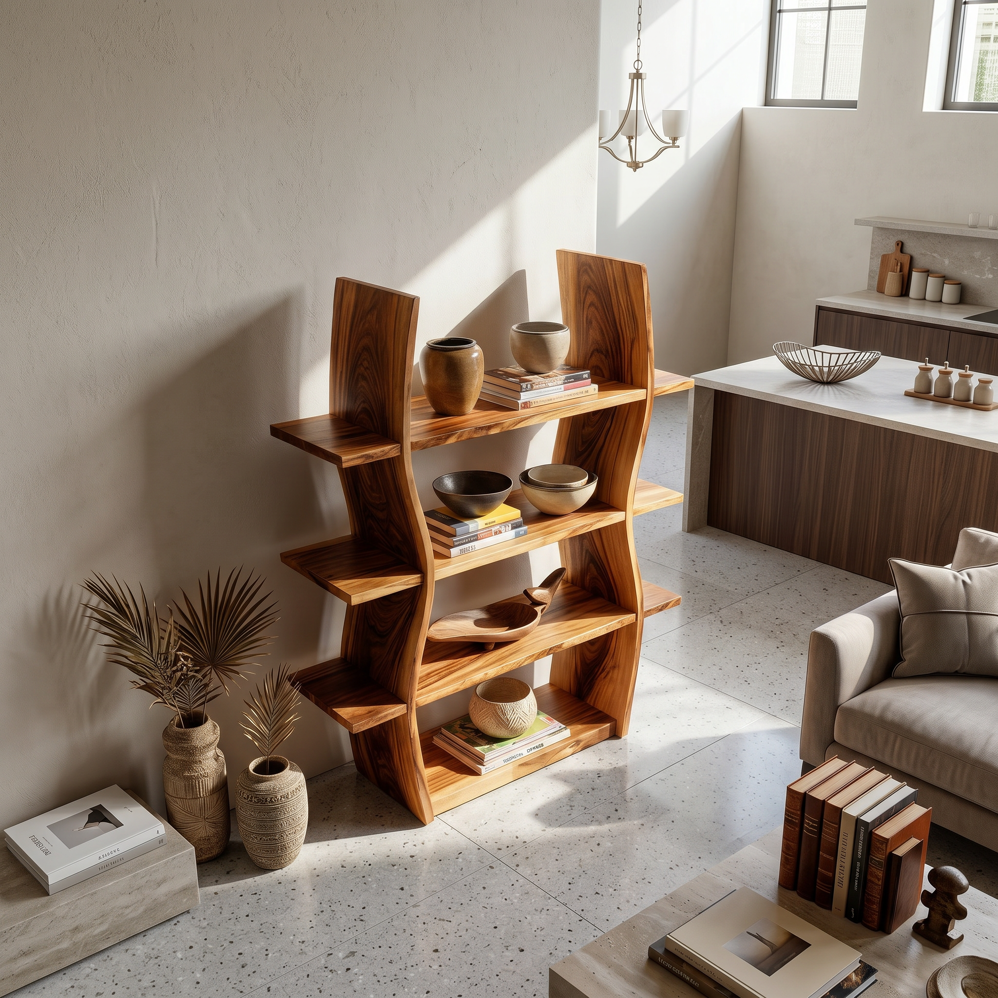 Elegant Wooden Storage Shelf In Wave Design SILDTTRBS045