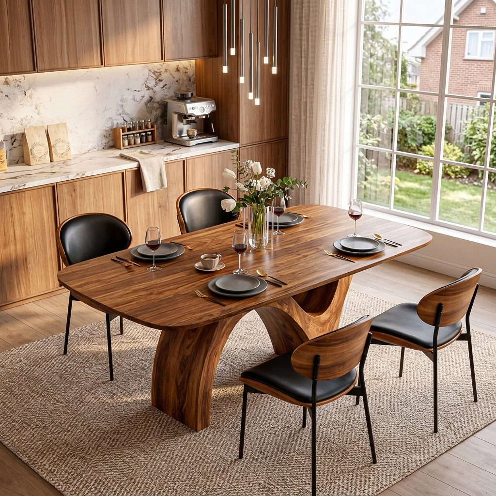 Farmhouse Wooden Dining Table With Organic Shape For Kitchen RTTHTTDN047