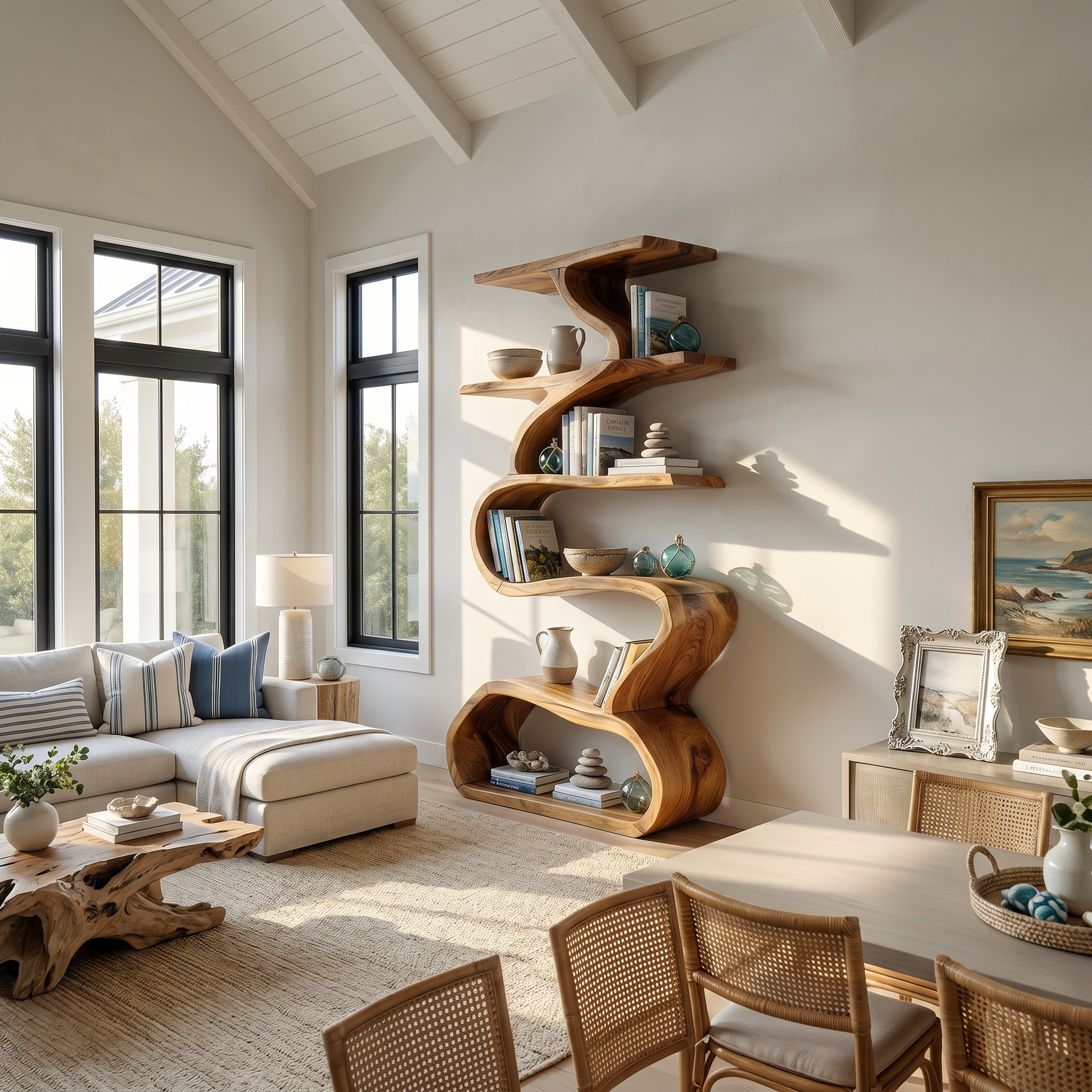 Organic Wooden Wall Bookshelf With Flowing Curves SILDTTRBS026