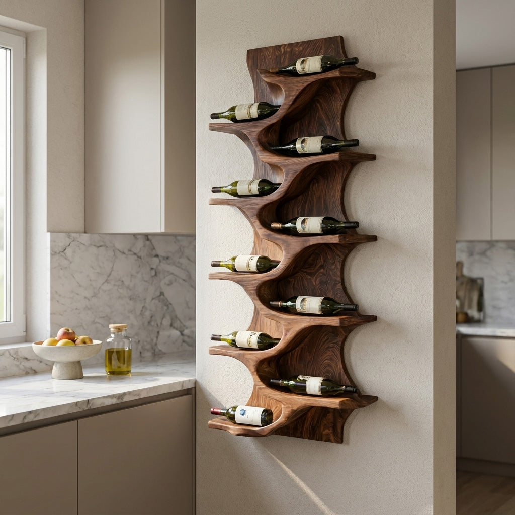 Rustic Natural Wood Wine Rack For Home Bar Wall Storage RTTHHNWH008
